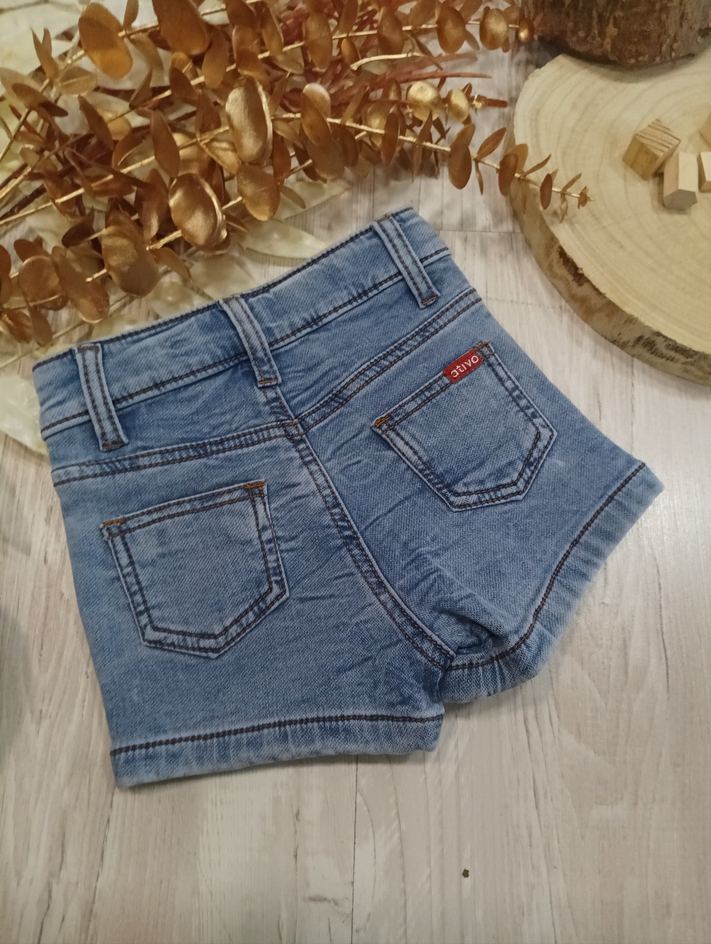 Shorts Invernale Modello Pantaloncino Gonna in Denim Chiaro con Tre Bottoni Ativo Kids Bambina 12-36 Mesi
