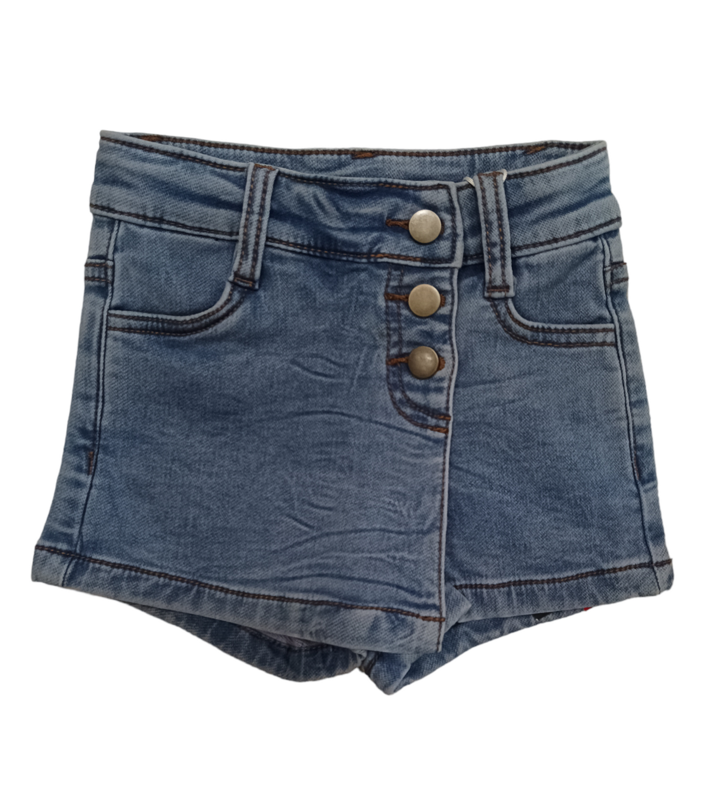 Shorts Invernale Modello Pantaloncino Gonna in Denim Chiaro con Tre Bottoni Ativo Kids Bambina 12-36 Mesi