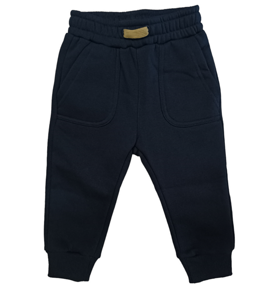 Pantalone Tuta Color Blu Scuro Felpato con Tasche Grandi Ativo Kids Bambino 12-36 Mesi
