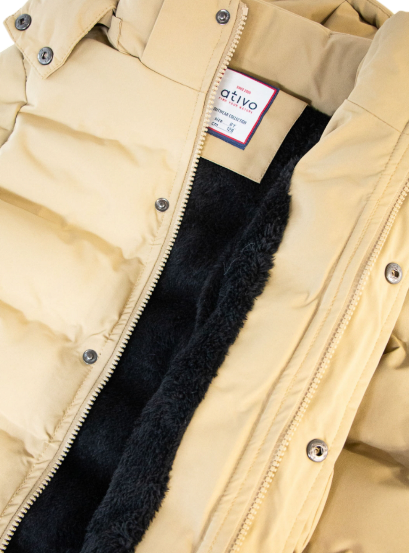 Piumino Beige con Cappuccio Removibile Interno Pelliccetta di Pile Chiusura Cerniera Nascosta con Polsini a Coste Ativo Kids Bambino/Ragazzo 4-16 Anni
