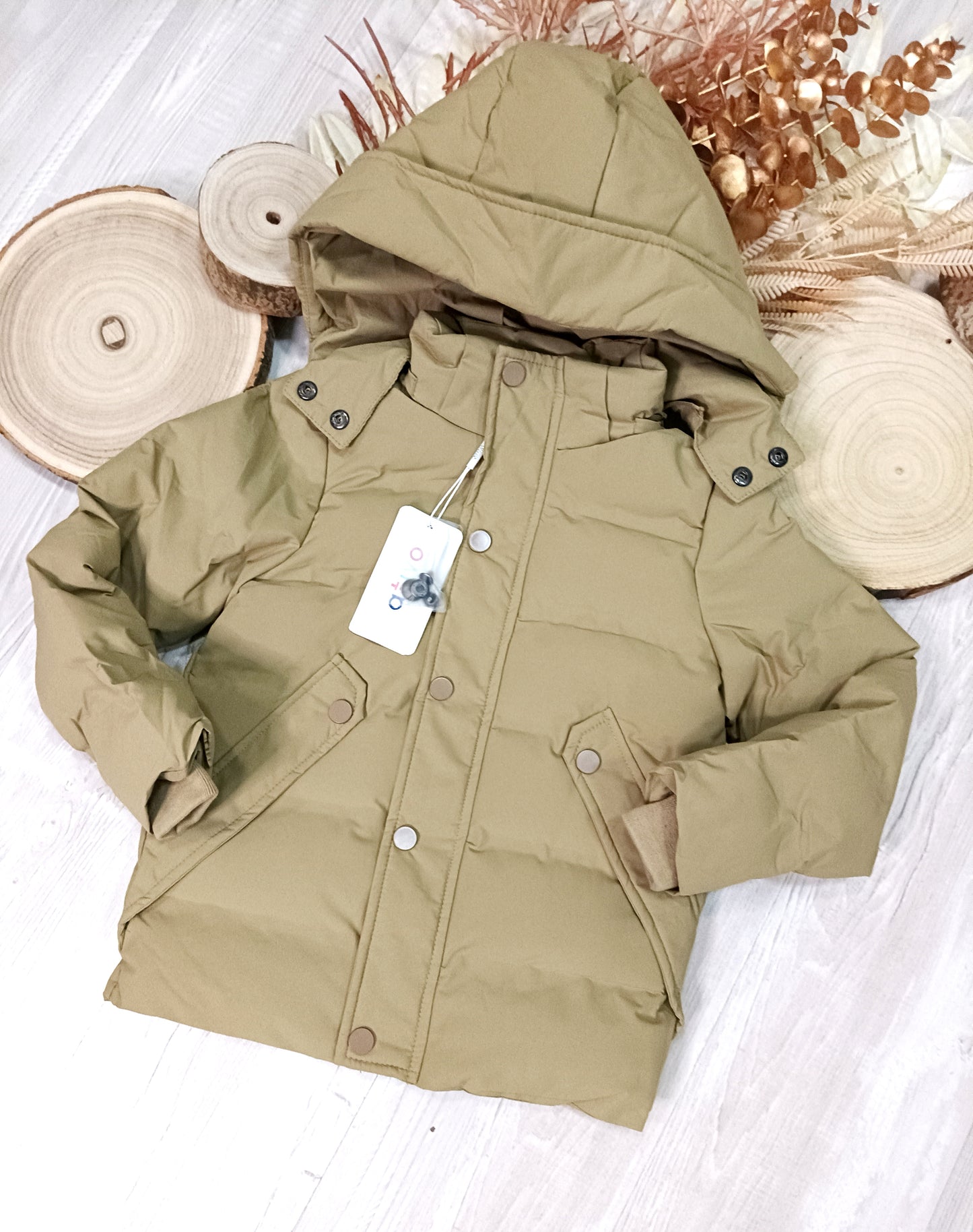 Piumino Beige con Cappuccio Removibile Interno Pelliccetta di Pile Chiusura Cerniera Nascosta con Polsini a Coste Ativo Kids Bambino/Ragazzo 4-16 Anni