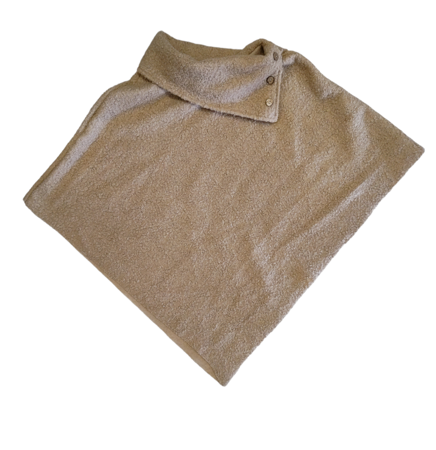 Mantella Donna Poncho in Tessuto Boucle' Beige con Collo ad Anello