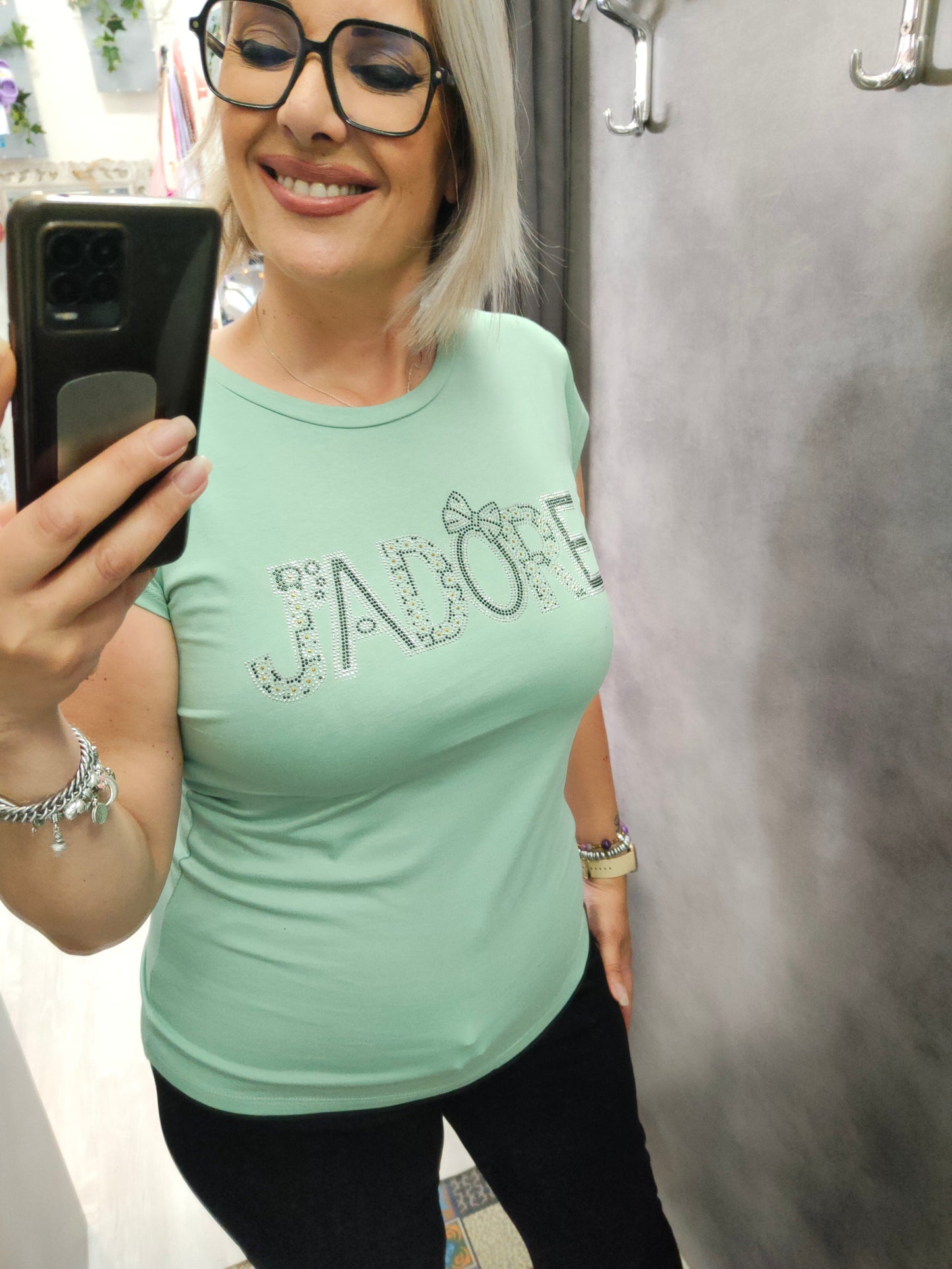 T-shirt Donna Manica Corta in Cotone Colorato con Stampa Lucida Taglia Unica