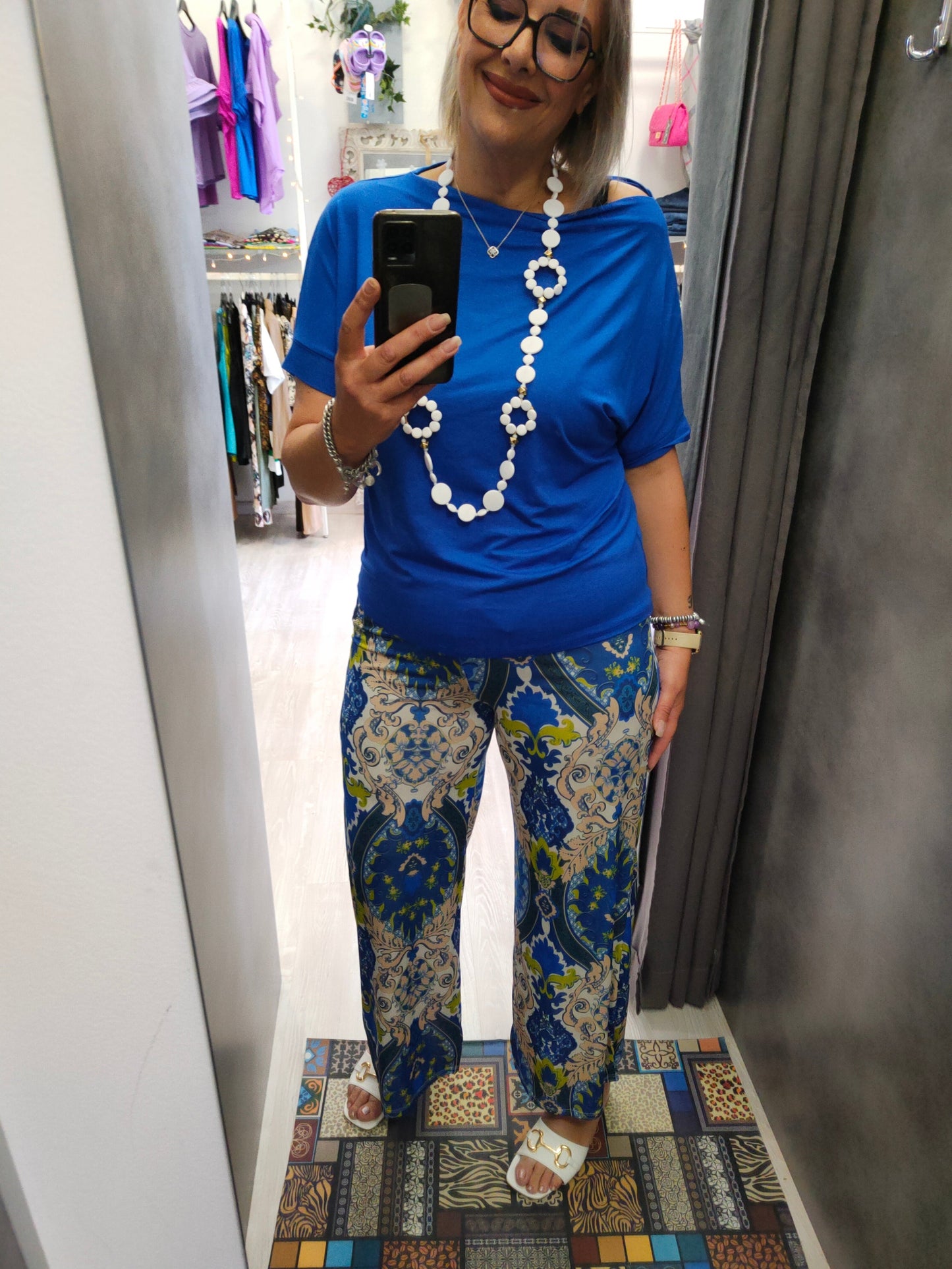 Pantalone Donna Palazzo in Jersey di Maglina Varie Fantasie