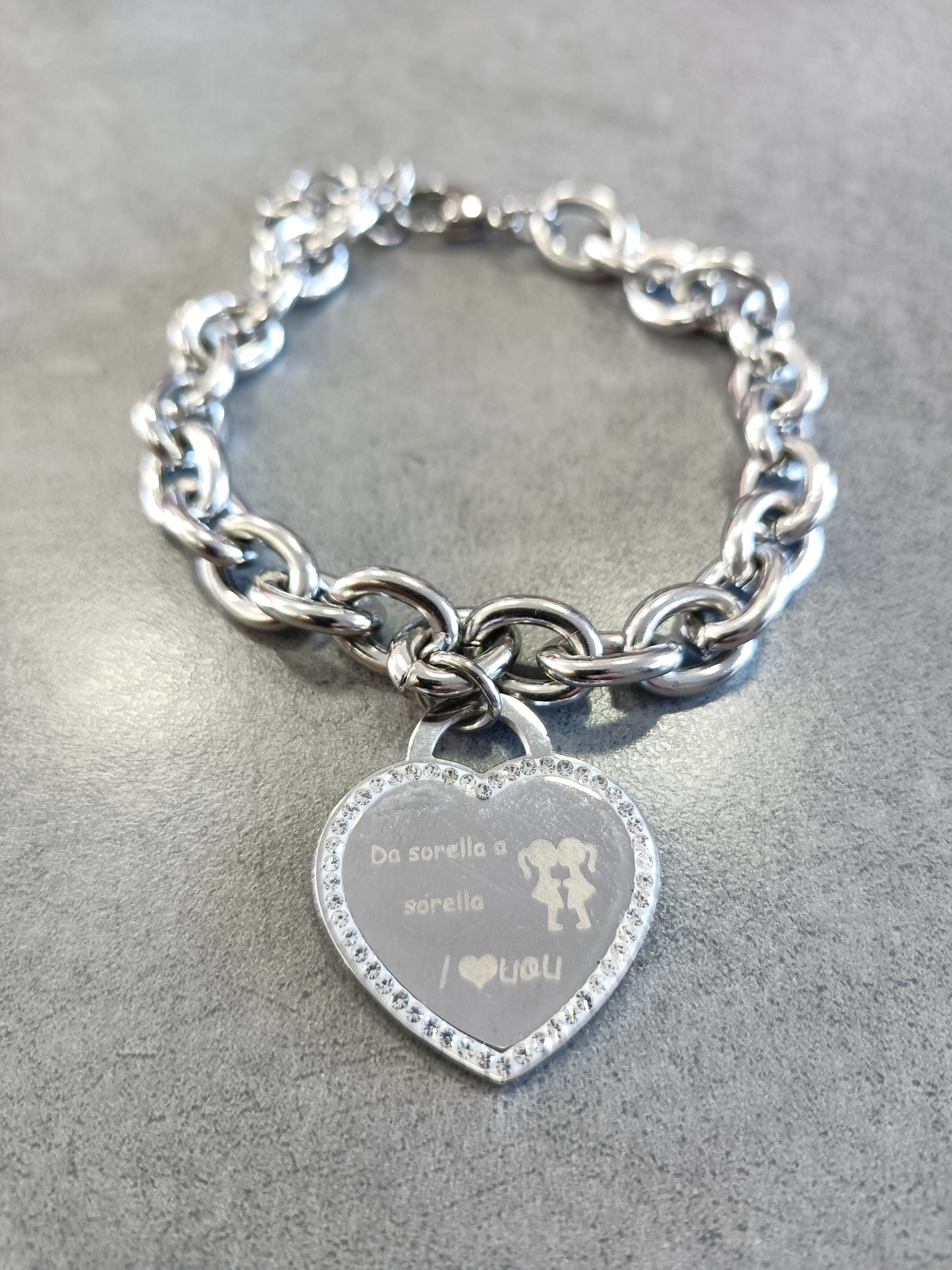 Bracciale in Acciaio e Charm con Dedica Personalizzata