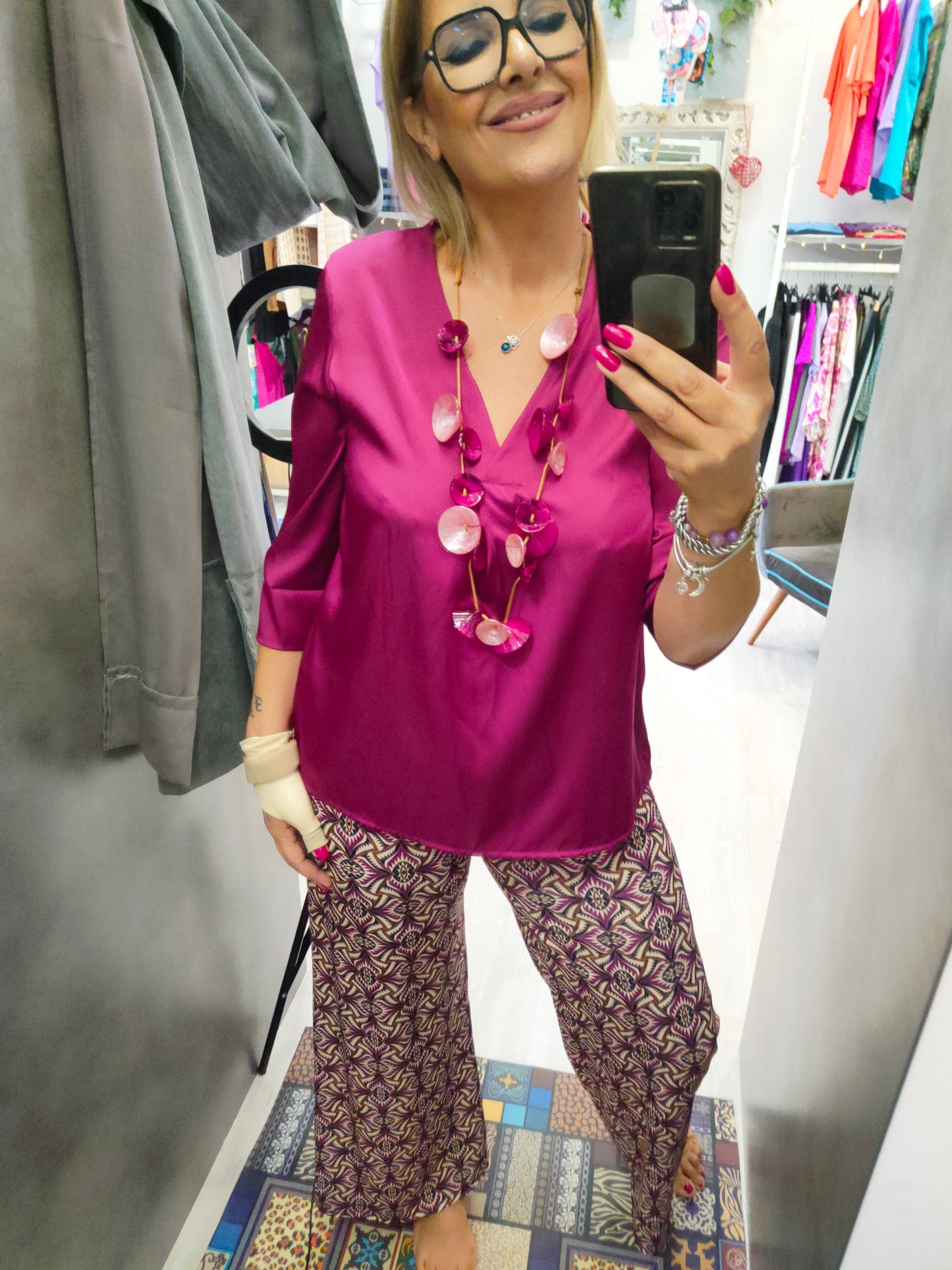 Pantalone Palazzo in Jersey di Maglina Autunnale a Fantasia