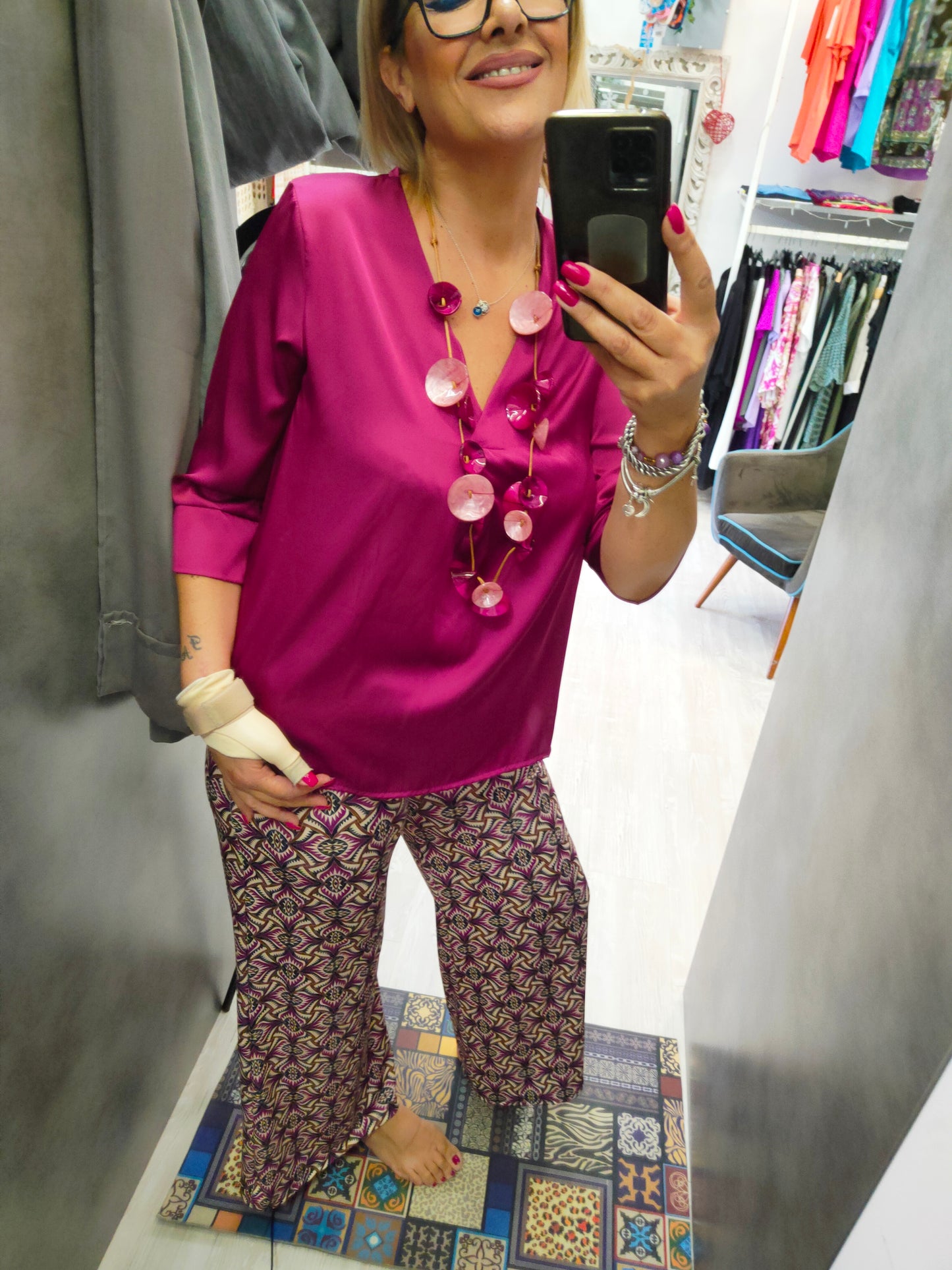 Pantalone Palazzo in Jersey di Maglina Autunnale a Fantasia