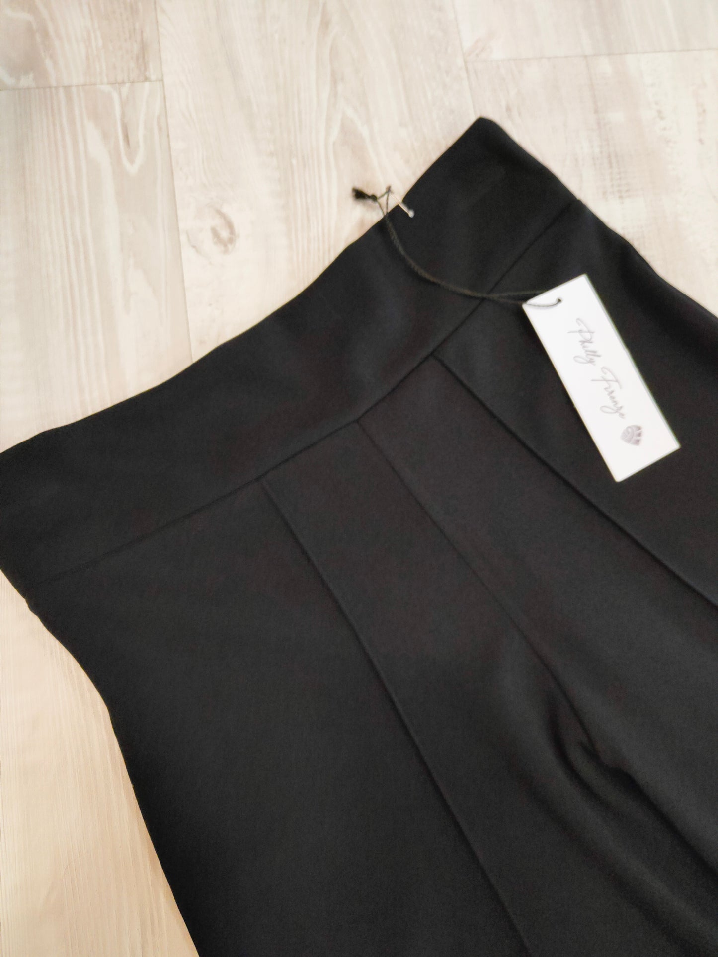 Pantalone Nero Donna Palazzo con Cucitura sulla Piega Cintura Alta