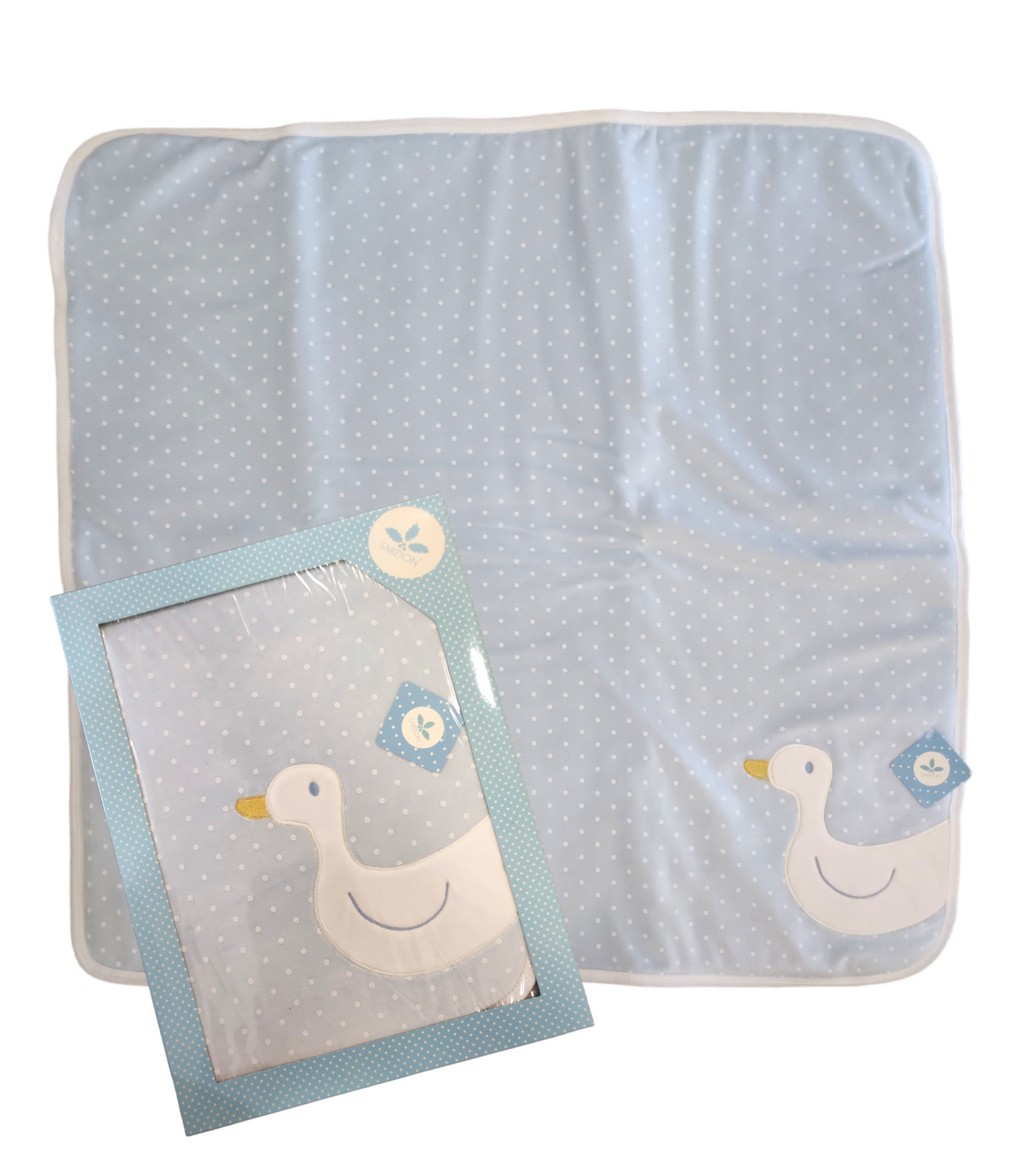 Coperta Celeste Invernale Imbottita Culla e Carrozzina 77x74 cm Neonato Ricamata Oca Sardon