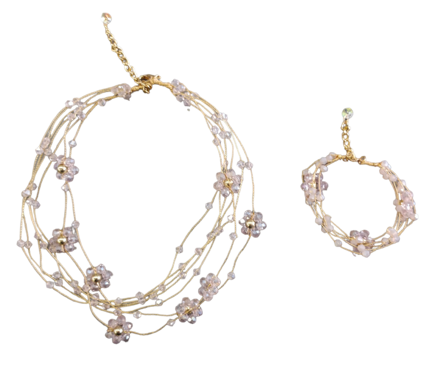 Bracciale Donna Multi filo con Fiorellini e Punti Luce
