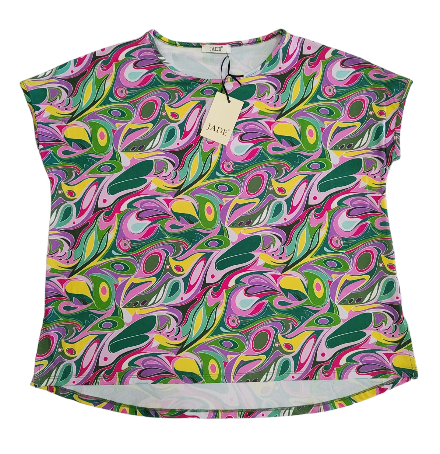 Blusa Donna Asimmetrica in Maglina Girocollo In Fantasia Astratta Jade