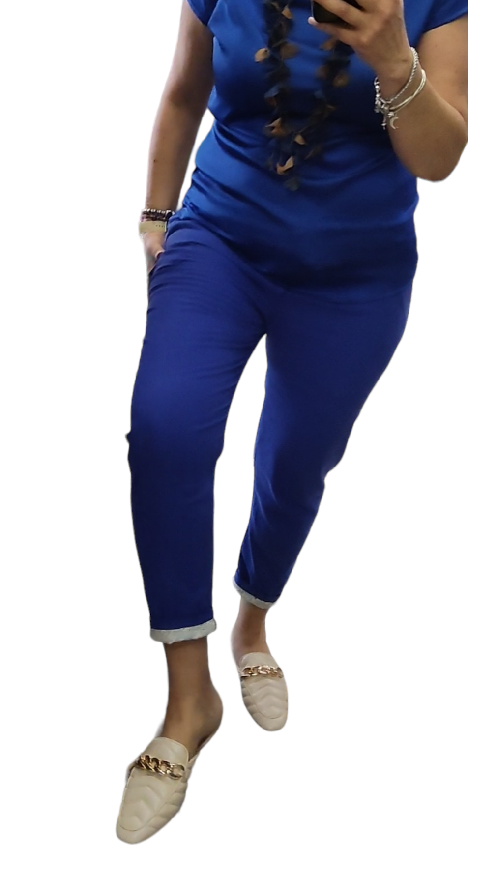 Pantalone Donna Tinta Unita con Risvolto rifinito in San Gallo