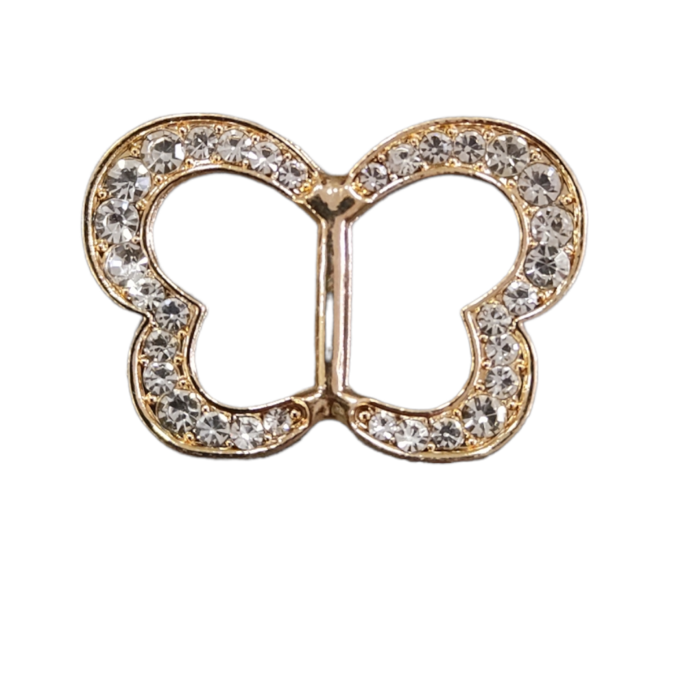 Anello Ferma Foulard o Sciarpe Dorato Farfalla con Strass