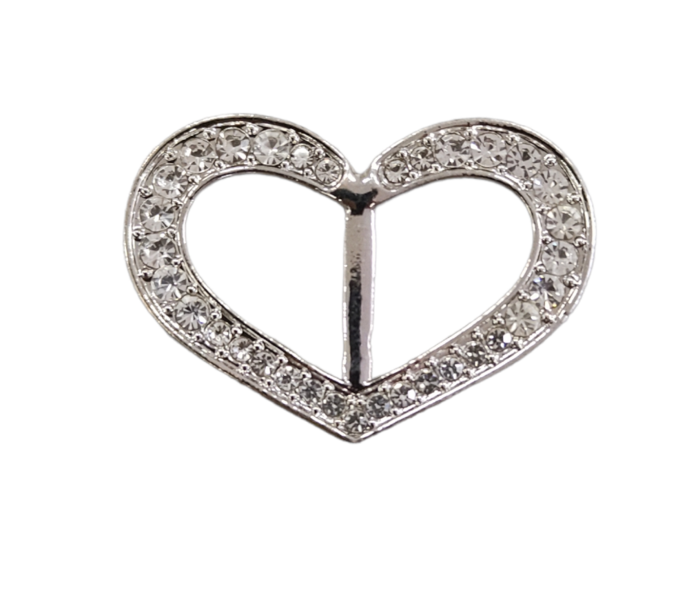 Anello Ferma Foulard o Sciarpe Argentato Cuore con Strass