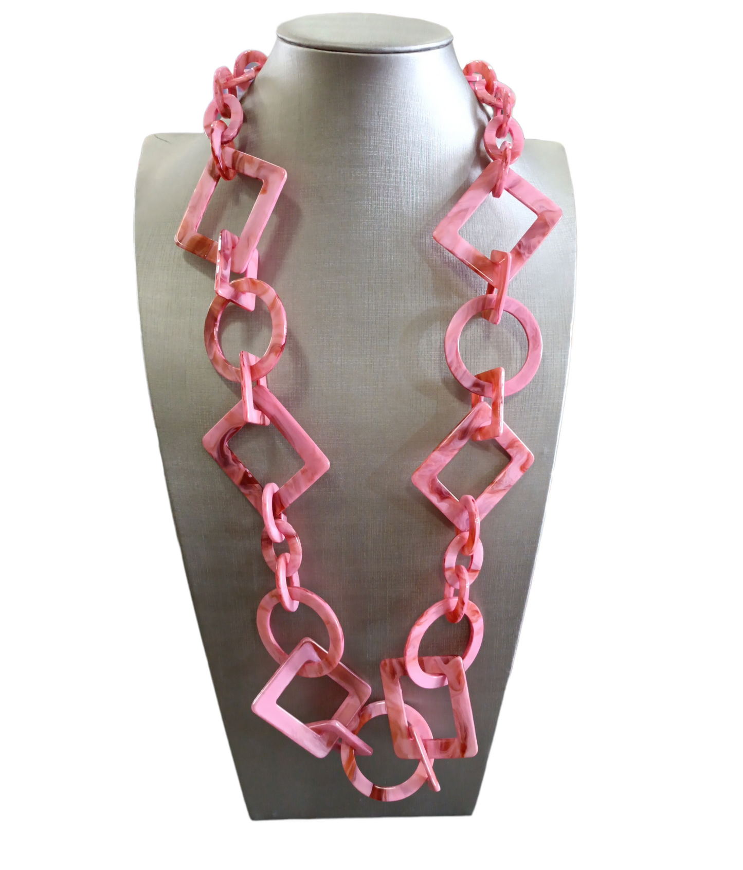 Collana Donna Lunga in Resina Anallergica con Cerchi e Rettangoli