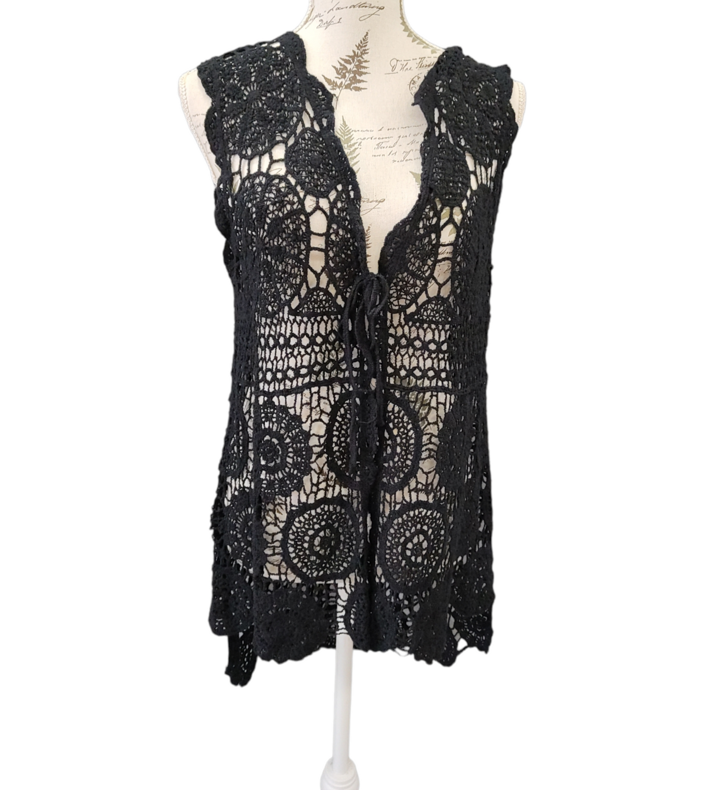 Gilet Asimmetrico in Cotone Motivo Uncinetto