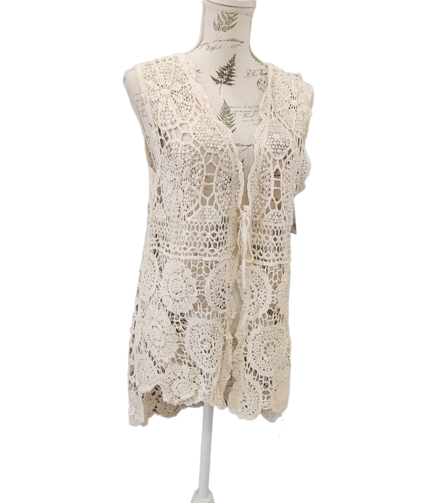 Gilet Asimmetrico in Cotone Motivo Uncinetto