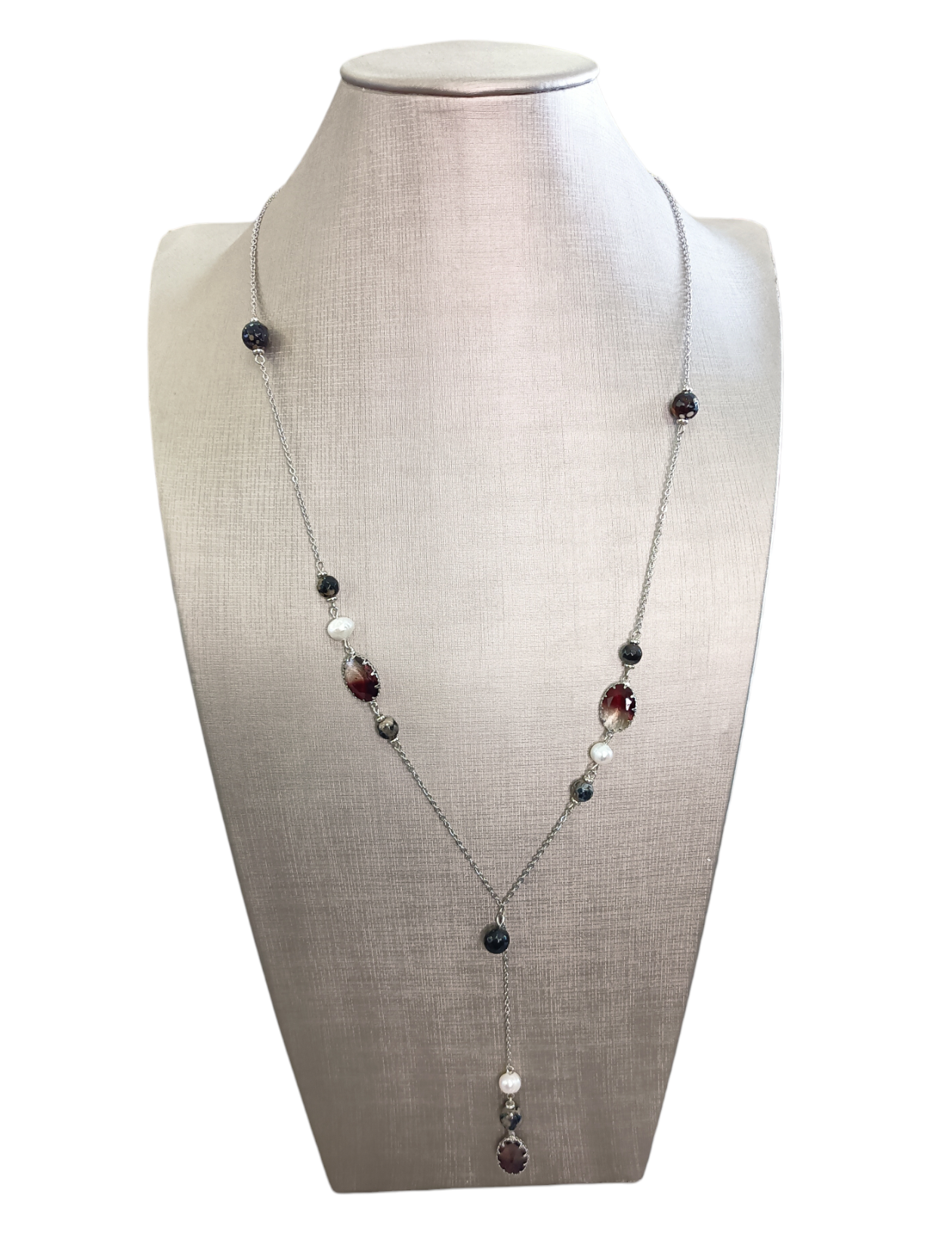 Collana Donna Lunga in Acciaio Inossidabile e Pietre Dure