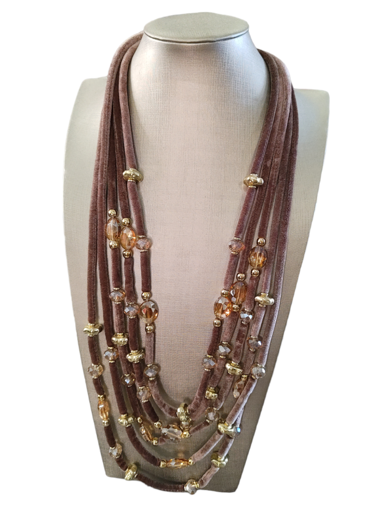 Collana Donna Multi Filo in Ciniglia con Sfere in Resina ed Inserti Dorati