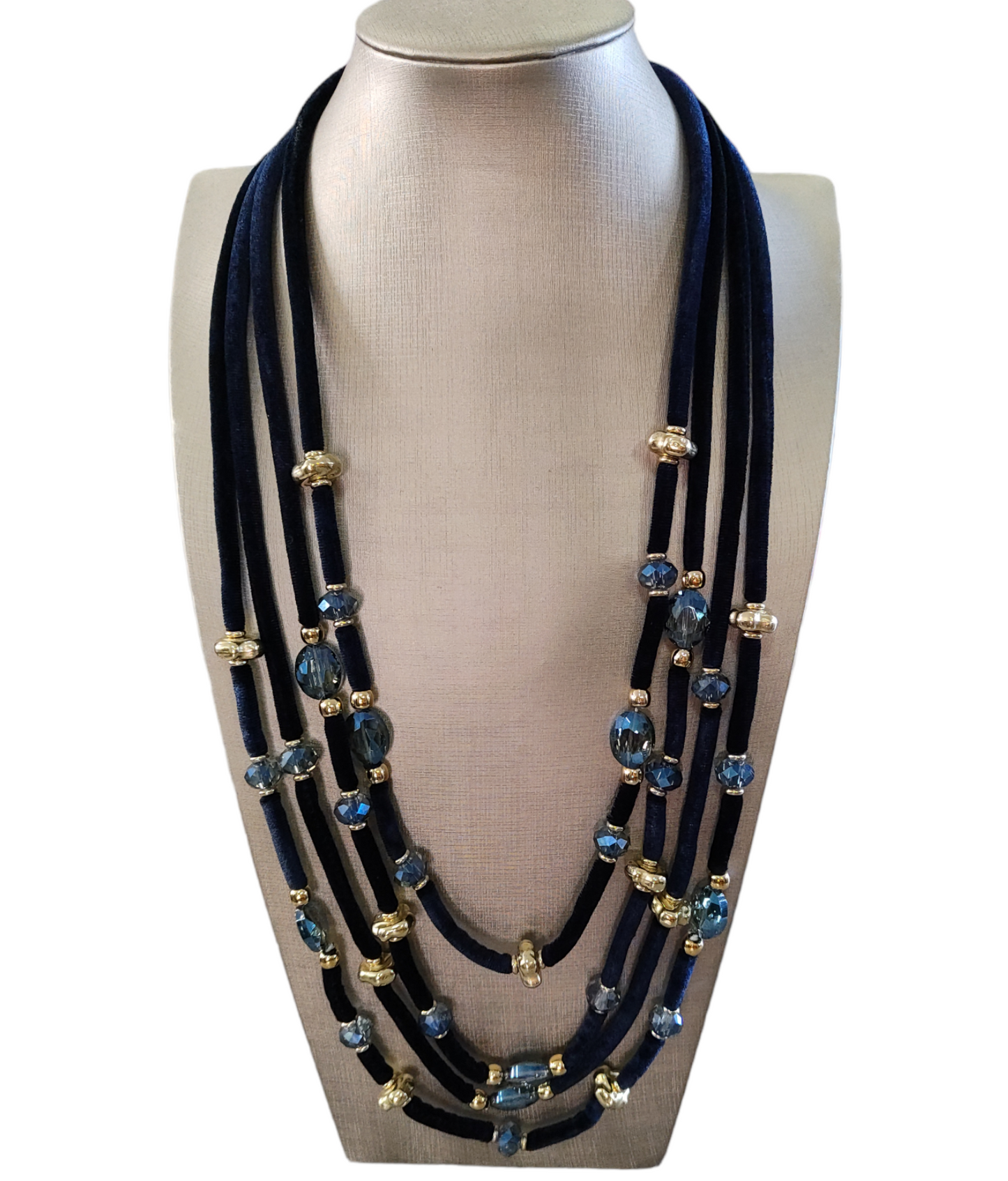 Collana Donna Multi Filo in Ciniglia con Sfere in Resina ed Inserti Dorati