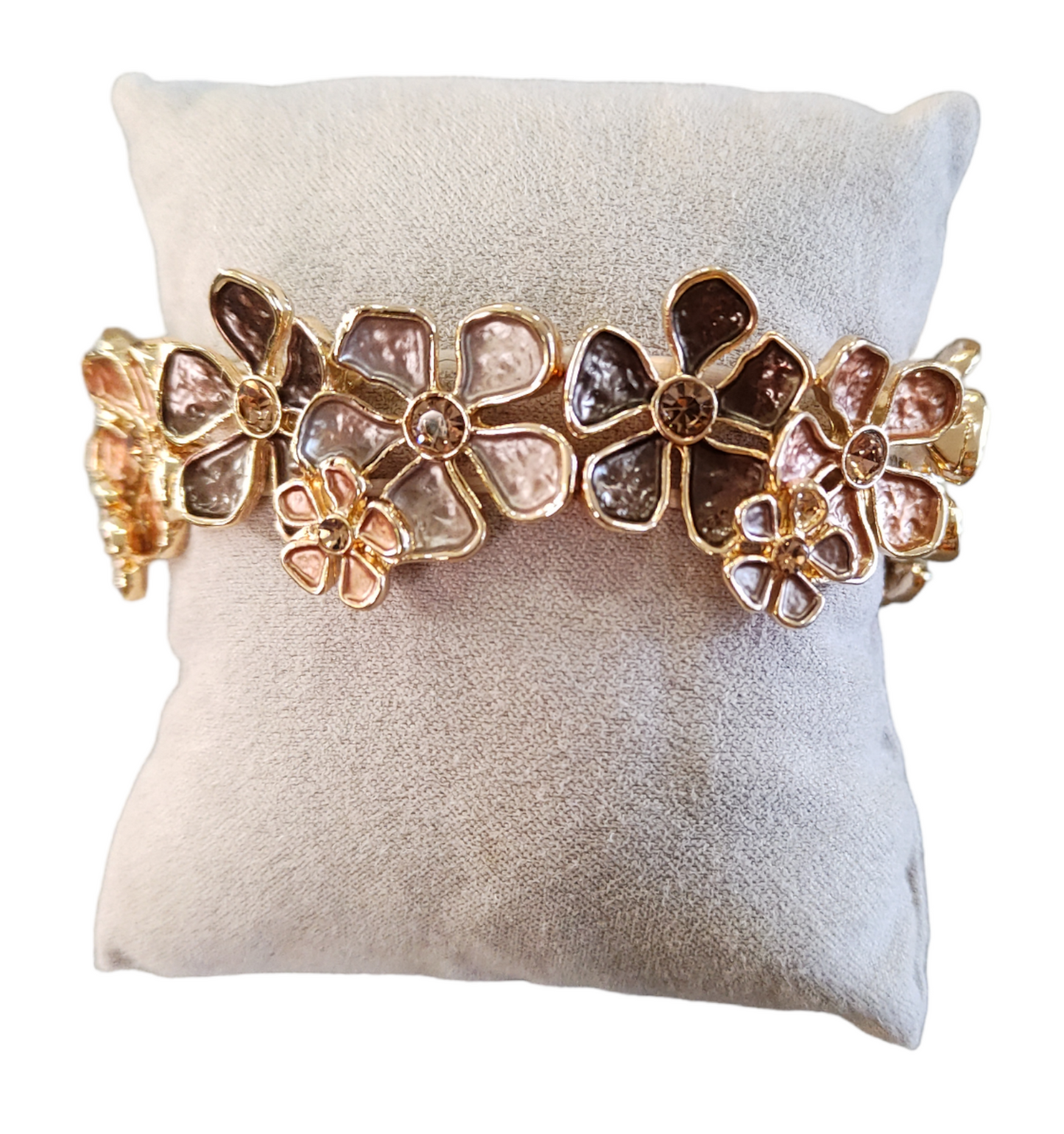 Bracciale Donna Smaltato con Fiori Grandi e Piccoli Cammello Elasticizzato