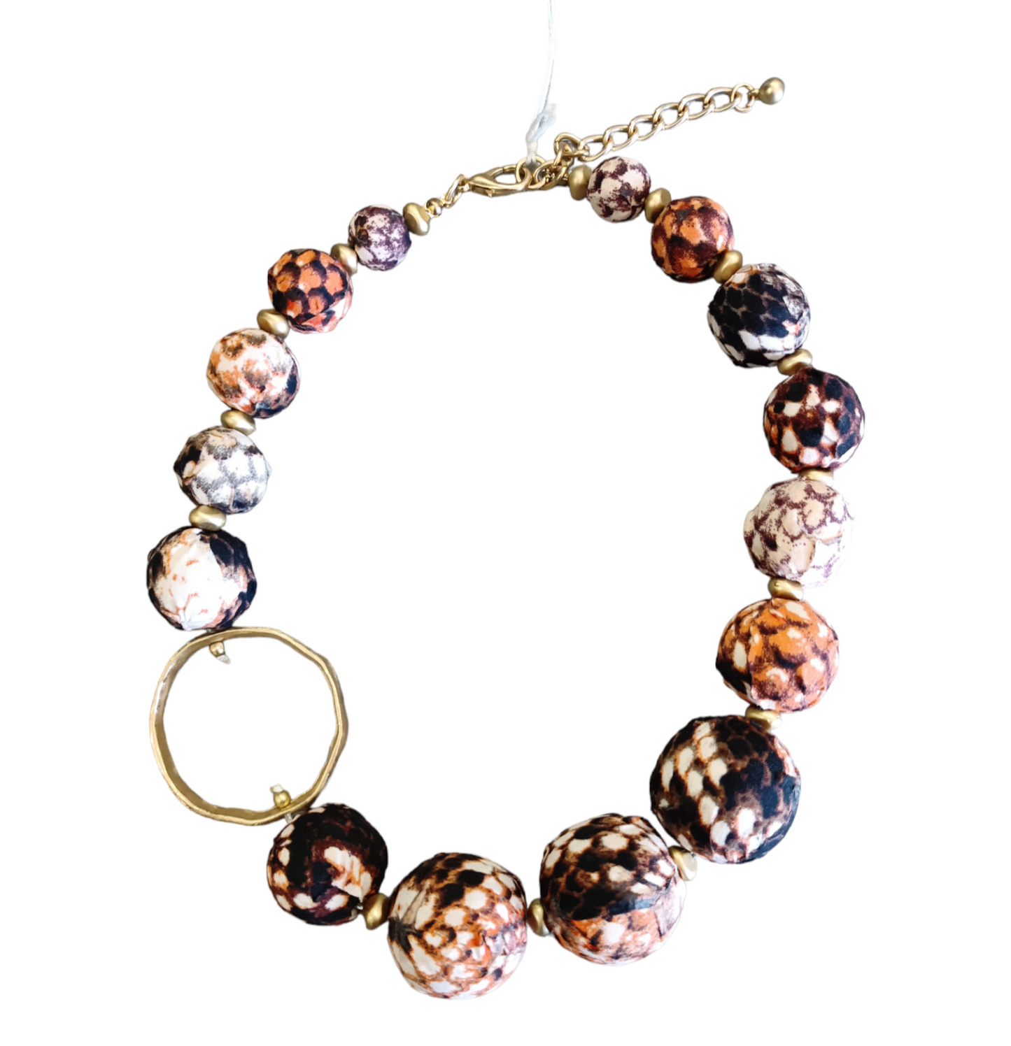 Collana Donna Girocollo Etnica con Sfere in Stoffa e Chiusura in Metallo