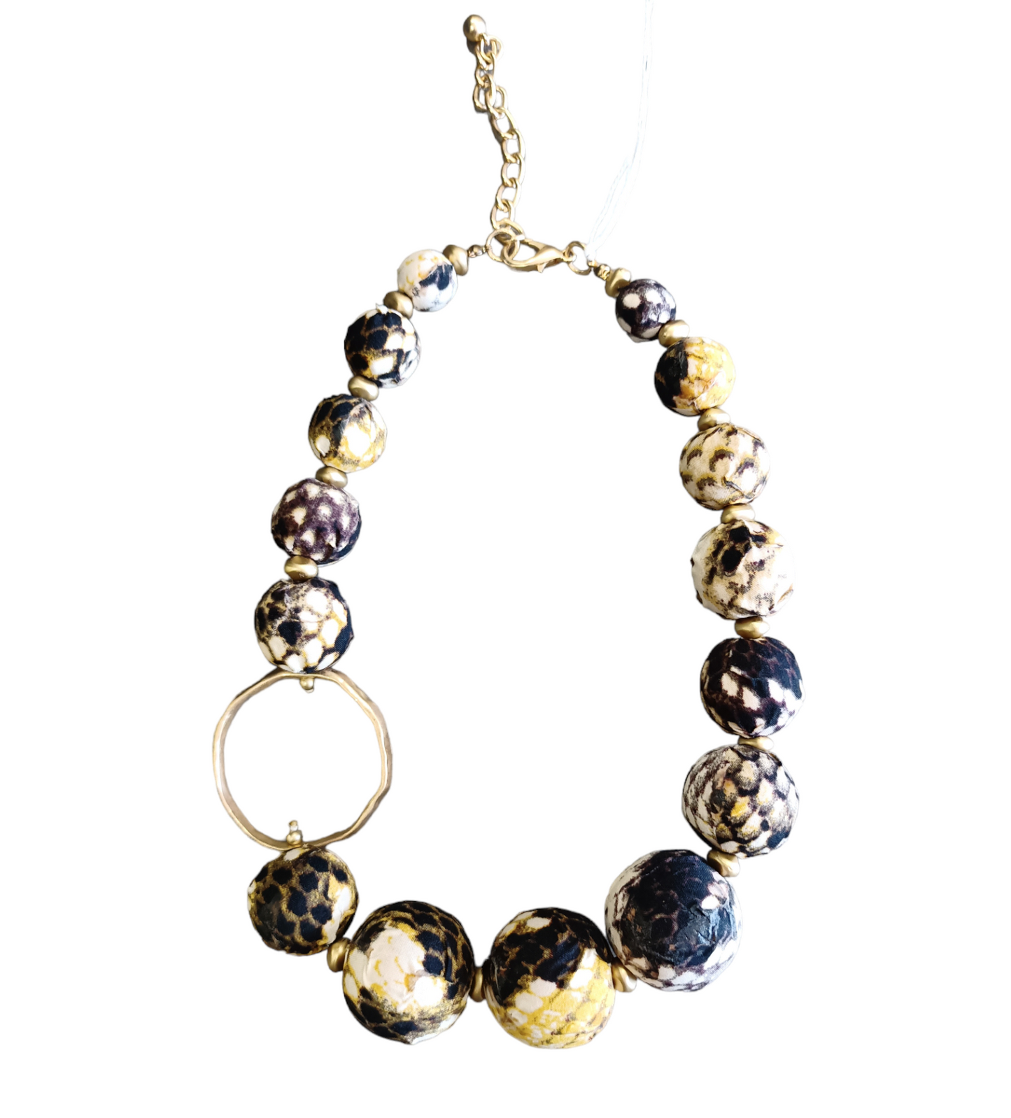 Collana Donna Girocollo Etnica con Sfere in Stoffa e Chiusura in Metallo