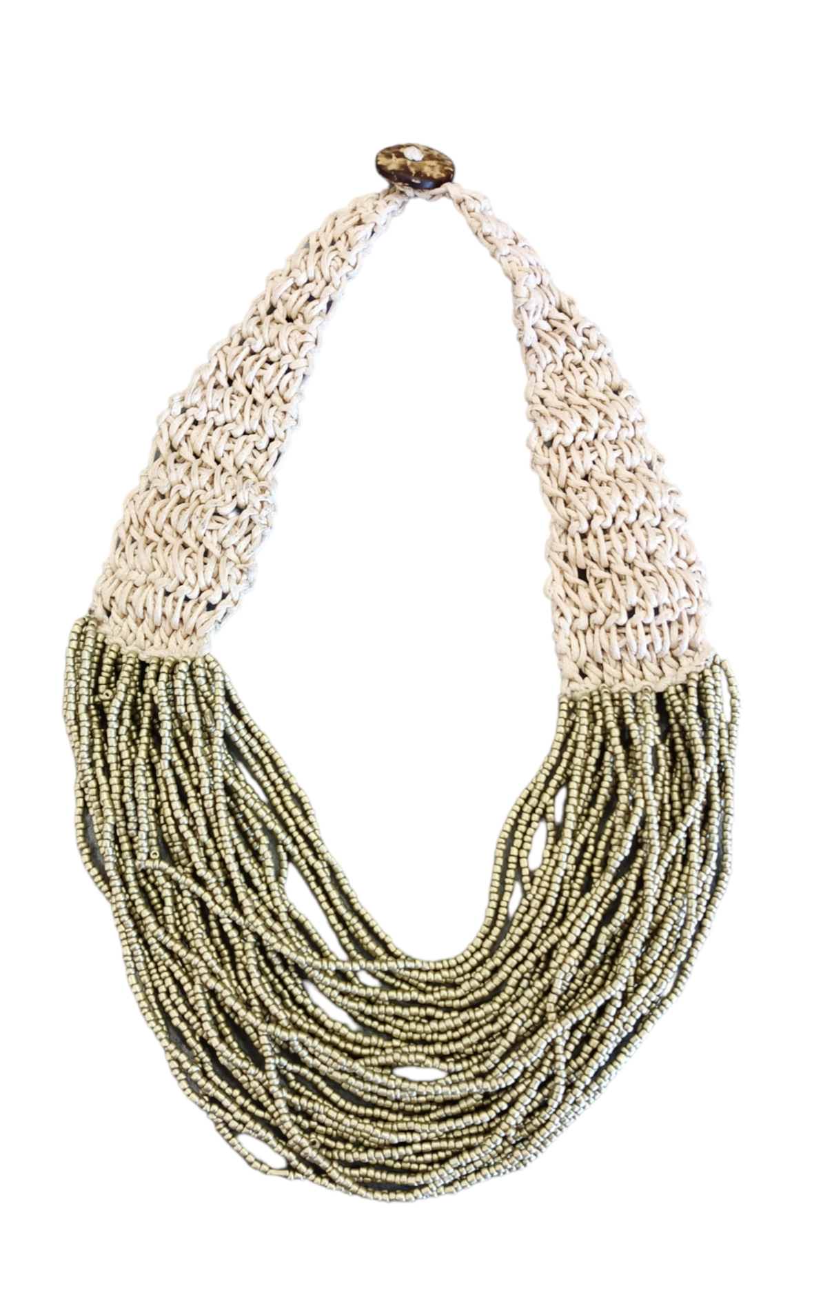 Collana Donna Corta Chiusura con Bottone Realizzata in Corda e con Fili di Perline