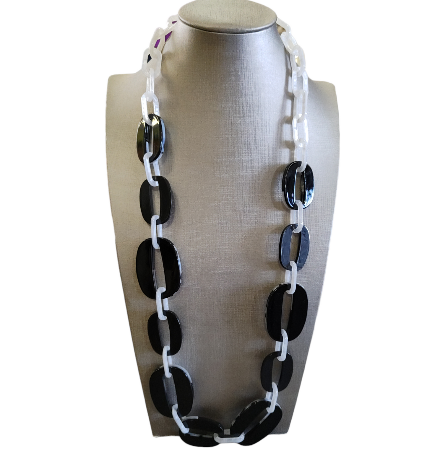 Collana in Resina Bicolore Perla e Nera da cm. 90 Reversibile