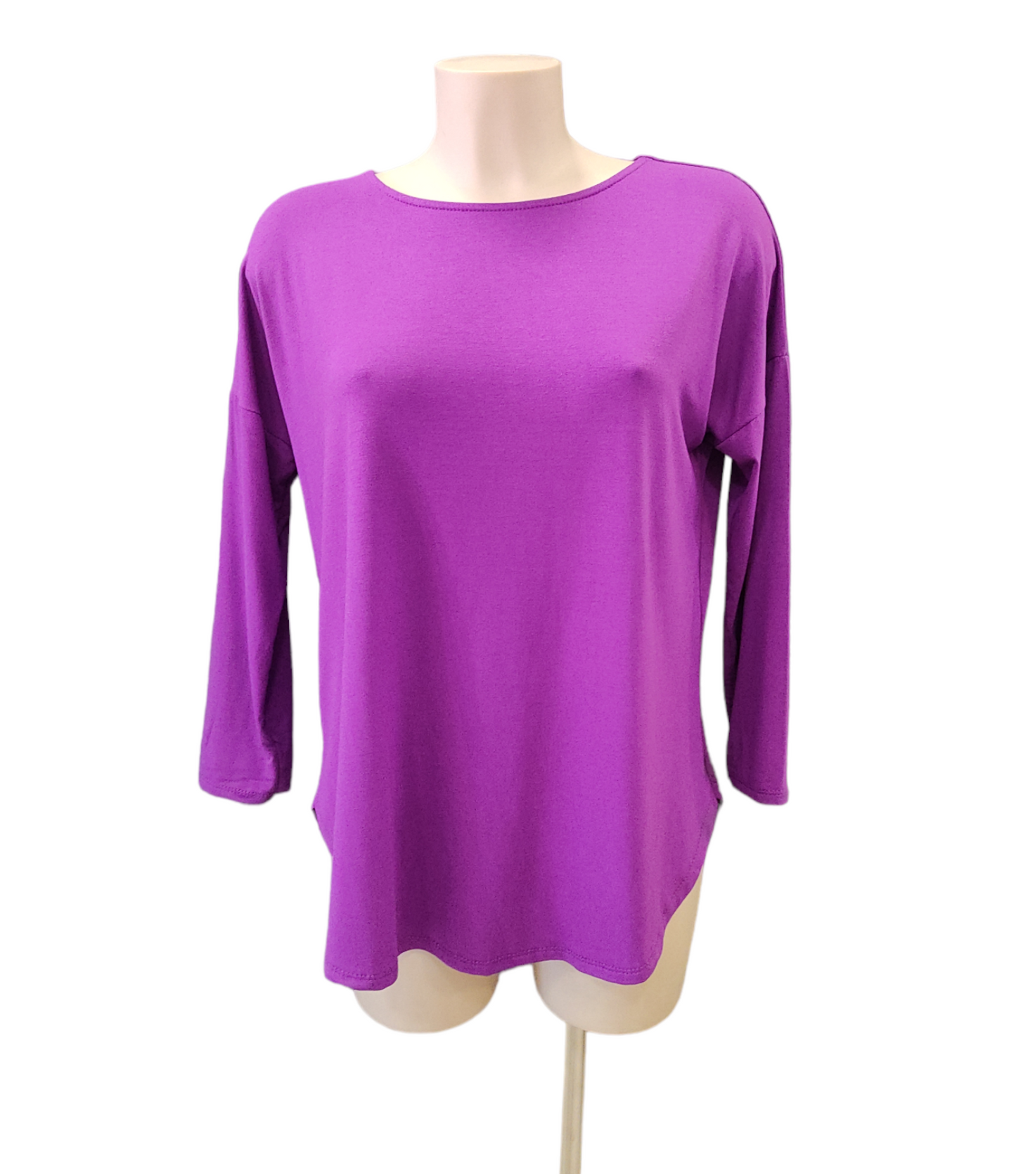 Maglia T-Shirt Donna in Viscosa Manica Lunga Tinta Unita con Scollatura sul Retro e Anello di Decorazione