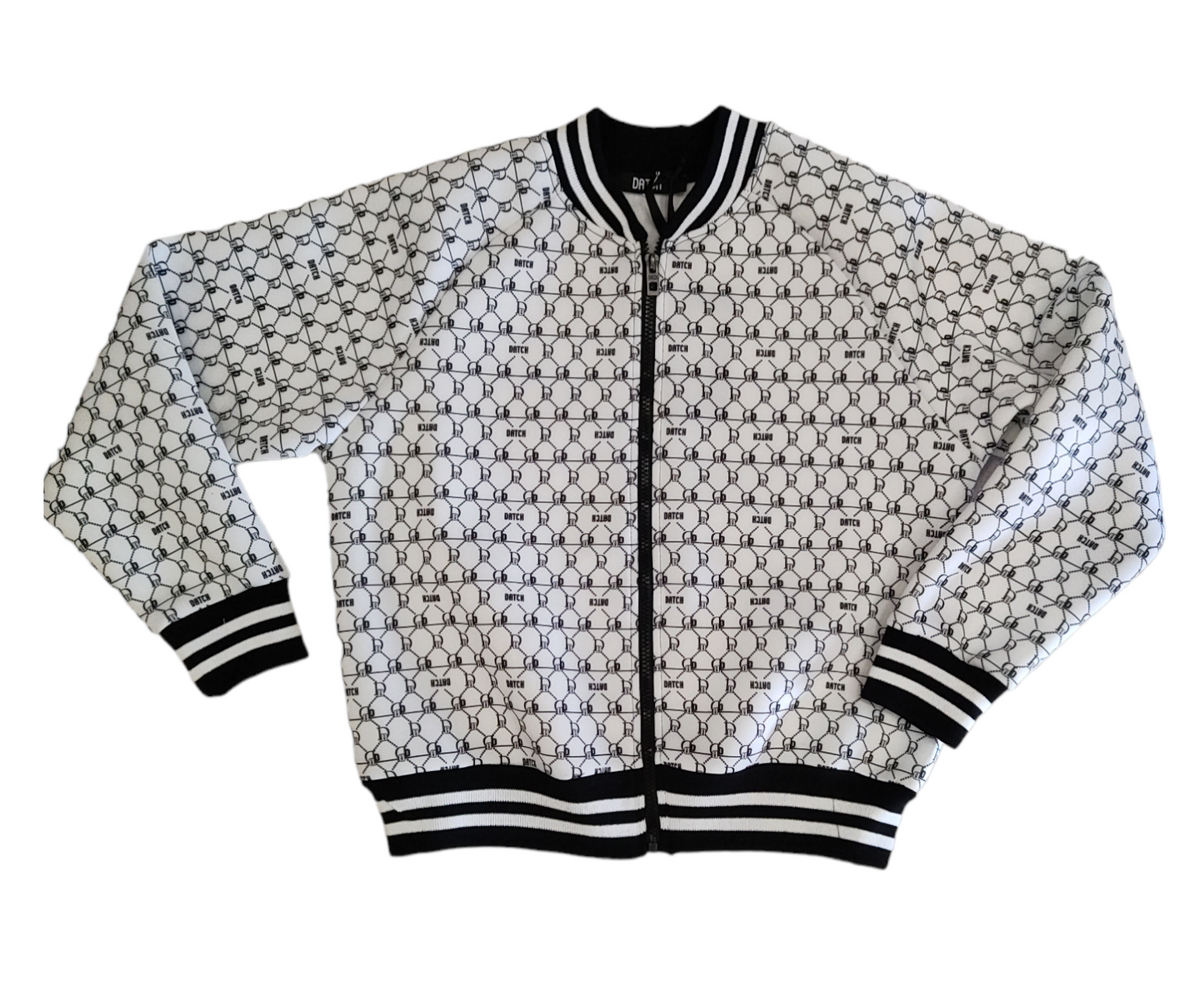 Giubbino Felpa Bianco e Nero Cropped in Jersey Scuba con Zip Stampato Fantasia DATCH