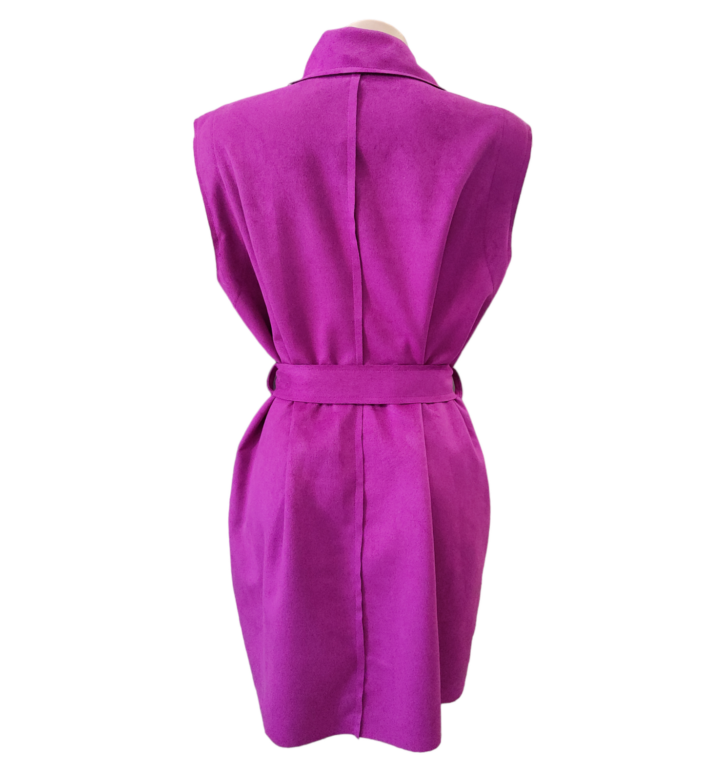 Gilet Donna Curvy in tessuto Scamosciato con Taglio Vivo senza Bottoni con Cinta