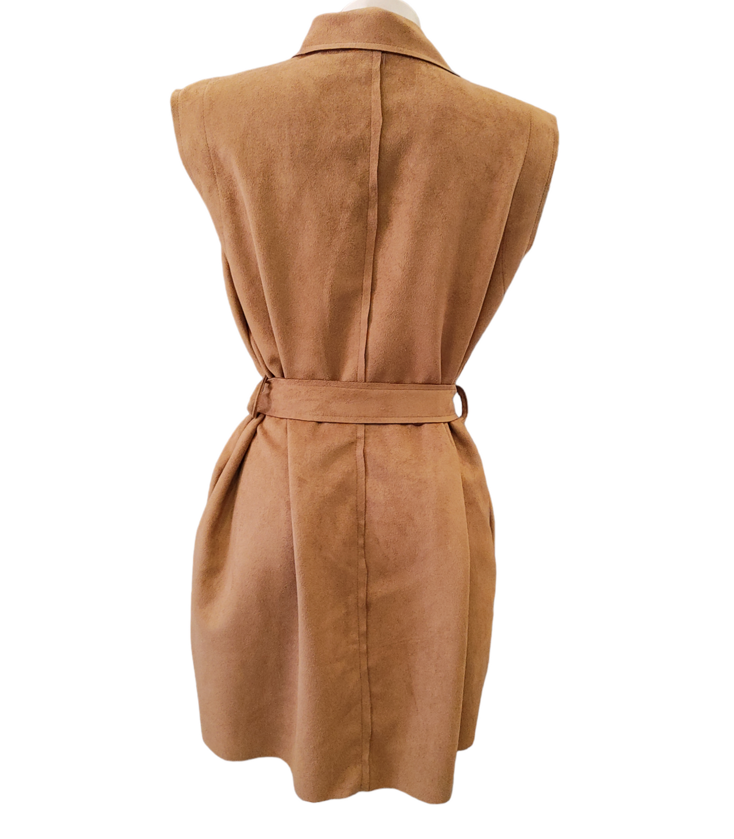 Gilet Donna Curvy in tessuto Scamosciato con Taglio Vivo senza Bottoni con Cinta