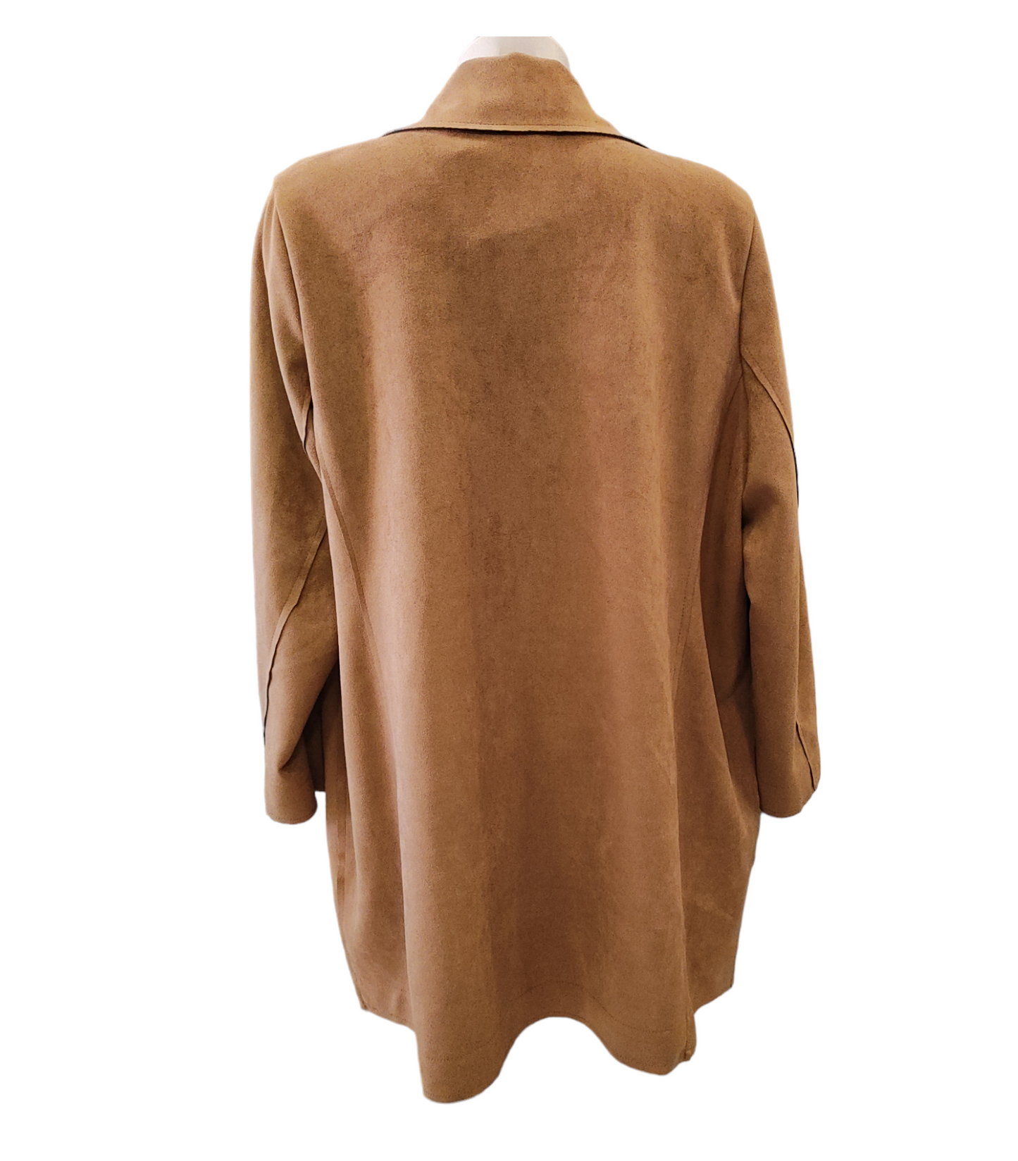 Giacca Donna Curvy in Tessuto Scamosciato in Taglio Vivo con Tasche a Toppa Collo Sciallato
