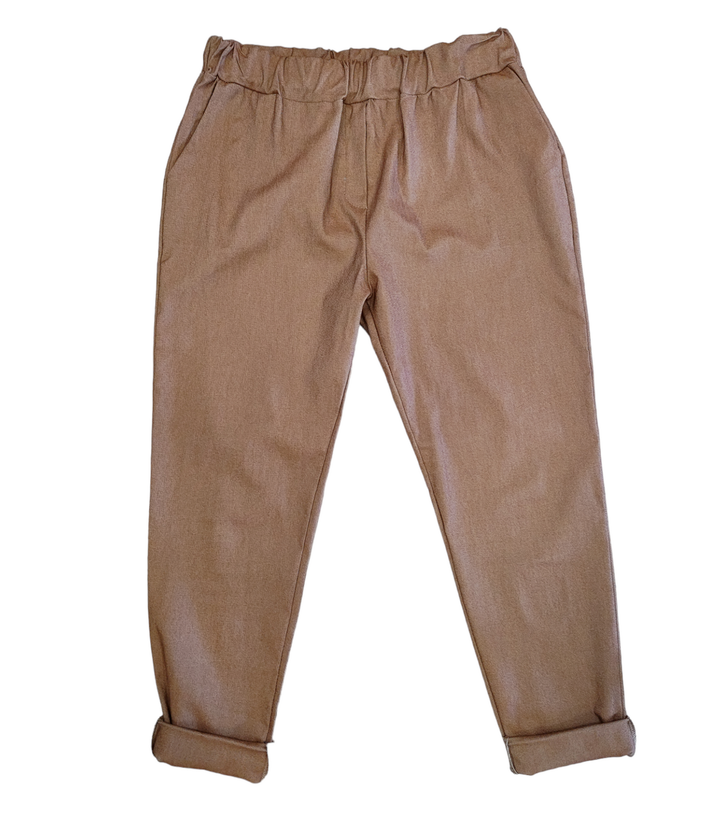 Pantalone Donna in Misto Viscosa Elasticizzato Curvy con Elastico in Vita Finta Lampo e Tasche a Filetto