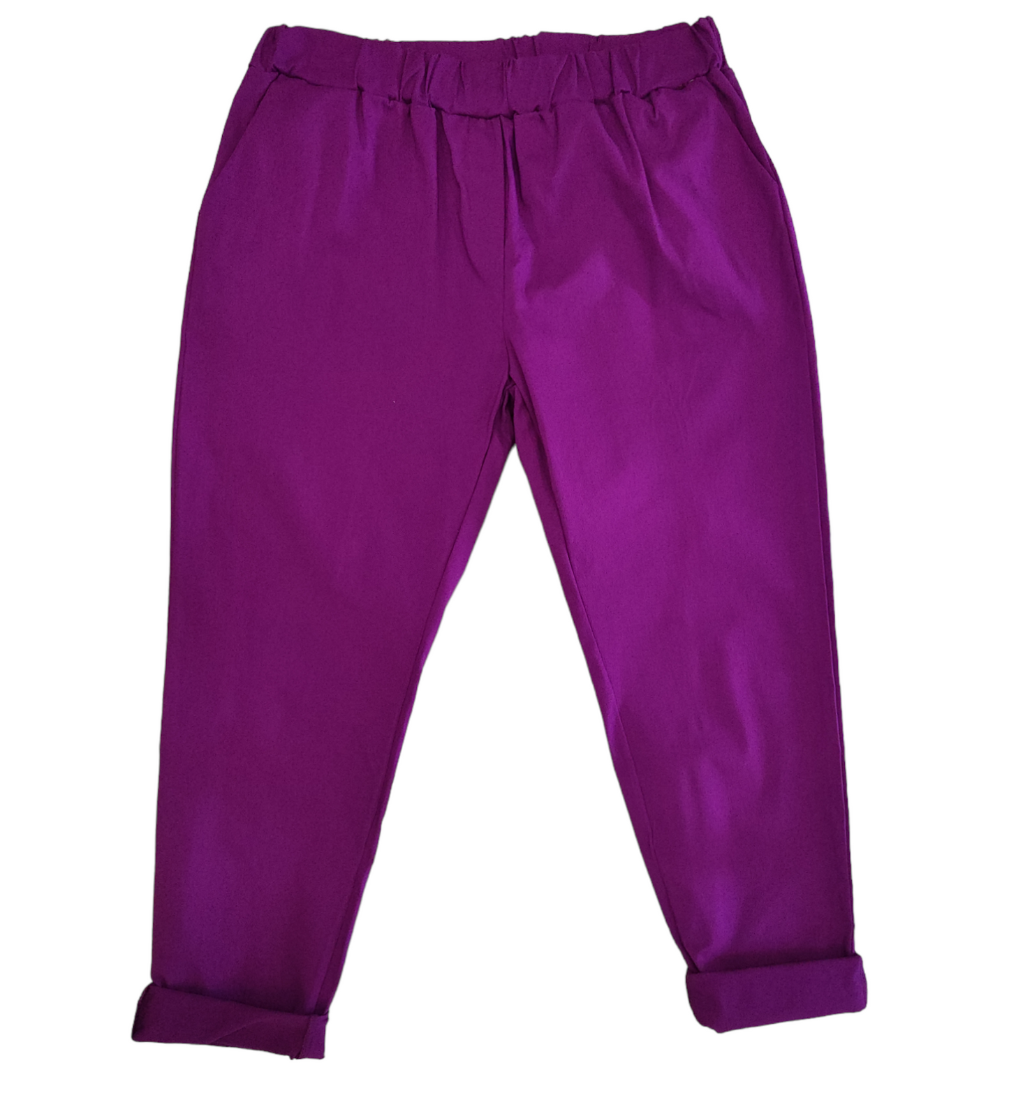 Pantalone Donna in Misto Viscosa Elasticizzato Curvy con Elastico in Vita Finta Lampo e Tasche a Filetto