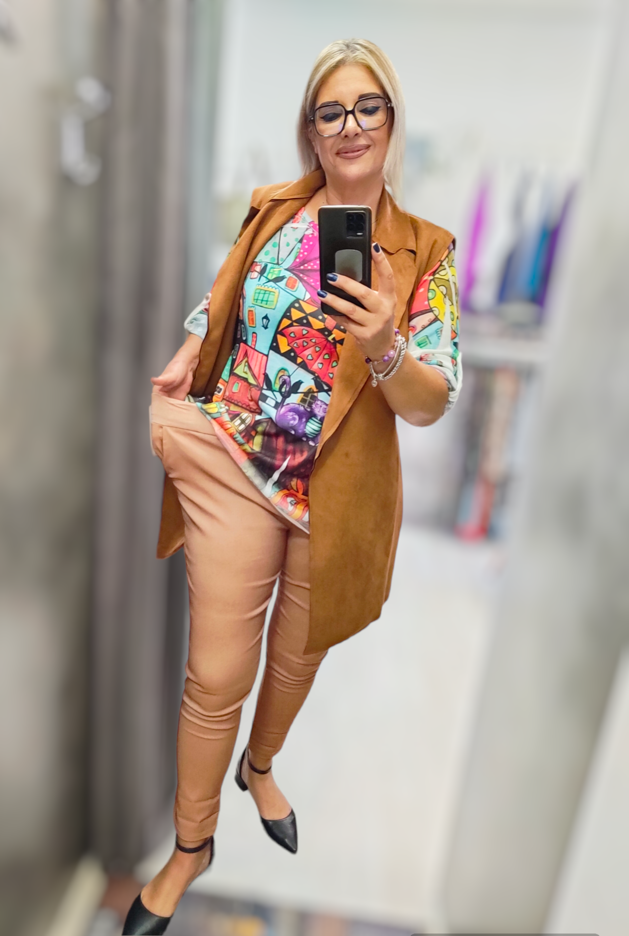 Pantalone Donna in Misto Viscosa Elasticizzato Curvy con Elastico in Vita Finta Lampo e Tasche a Filetto
