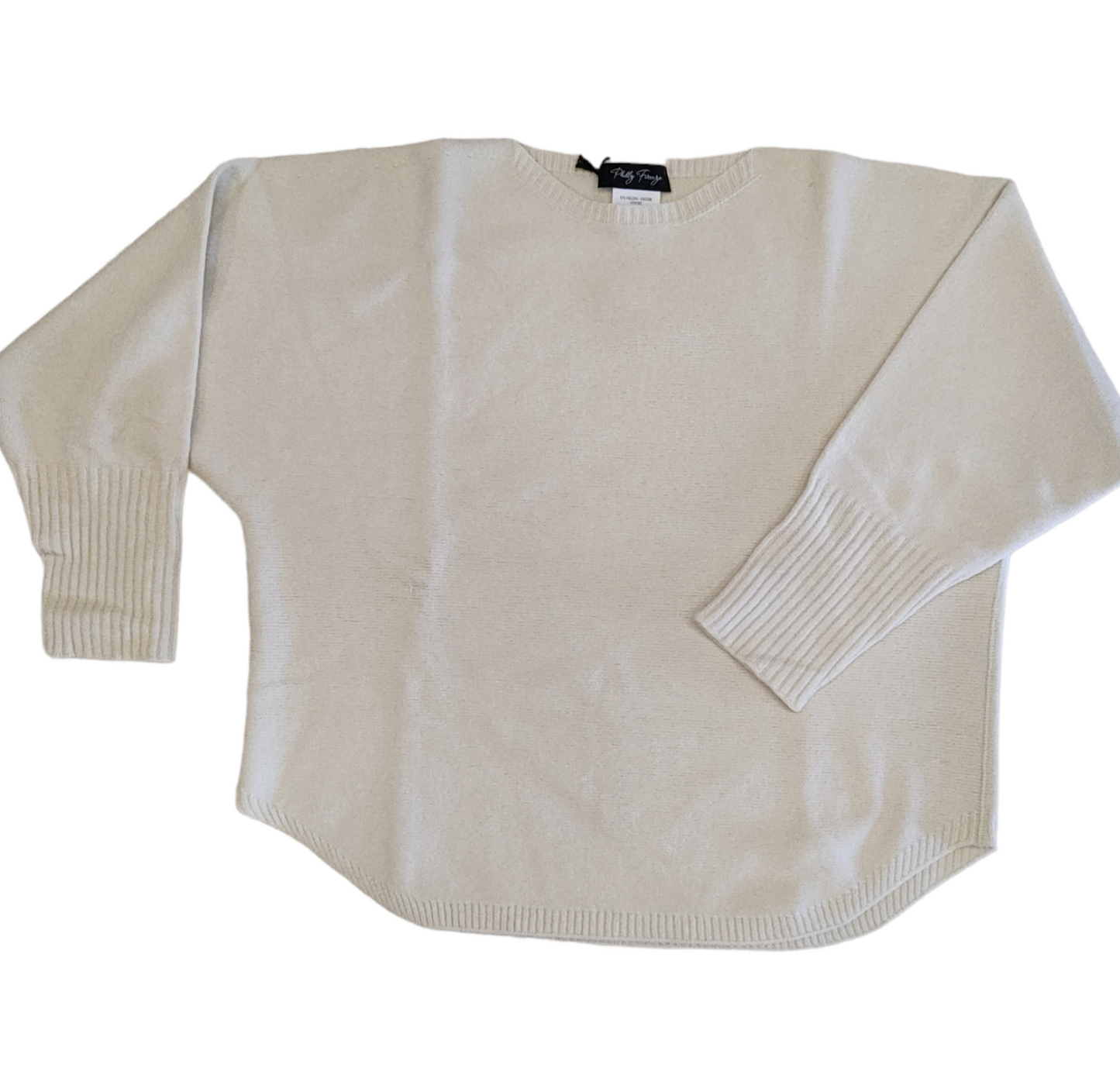 Maglia Donna Panna Maglioncino Girocollo in Misto Viscosa con Polsino Alto e Manica a Kimono