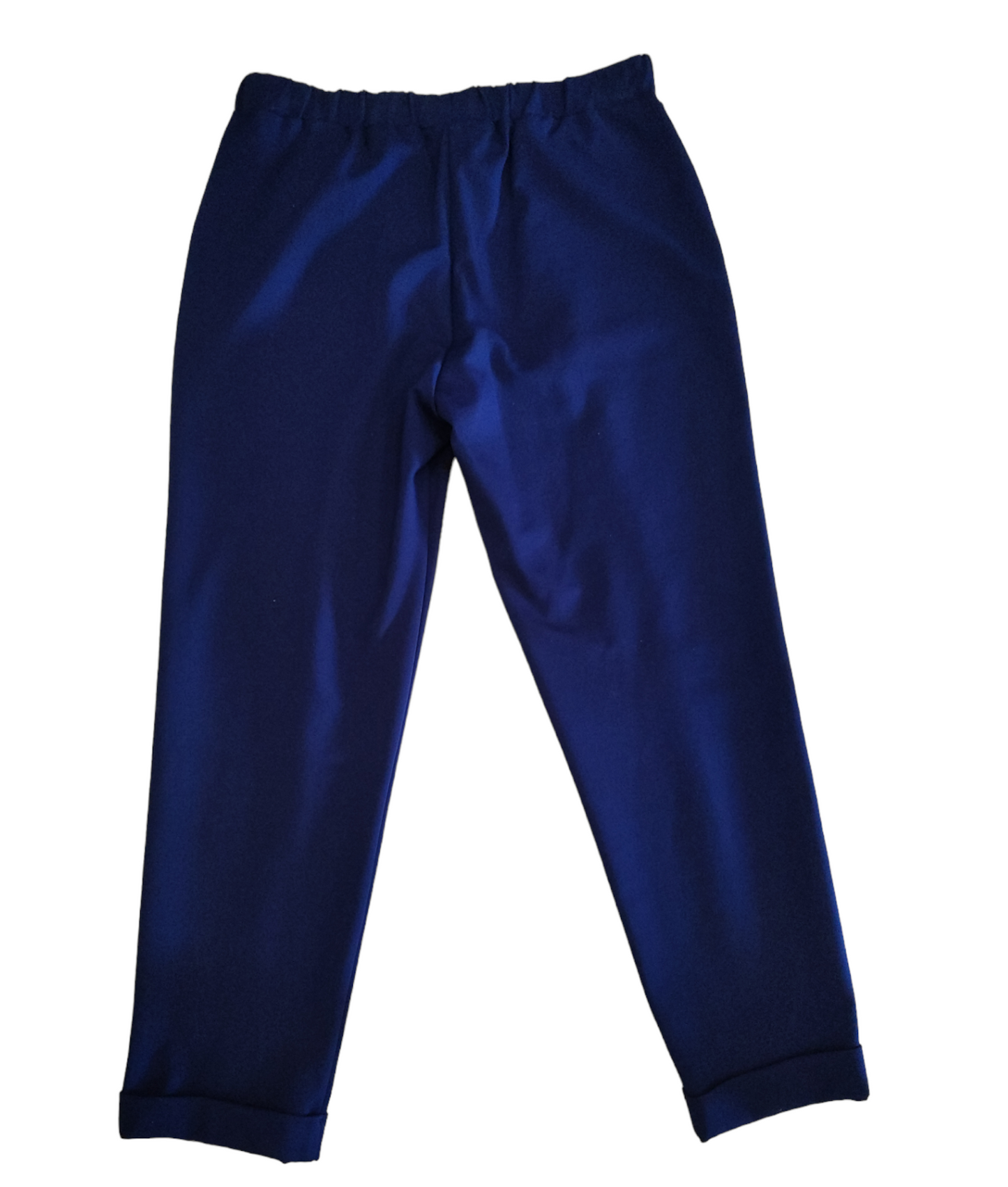 Pantalone Donna Blu in Tessuto Punto Milano Elasticizzato con Elastico in Vita, Tasche a Filetto e Risvoltino