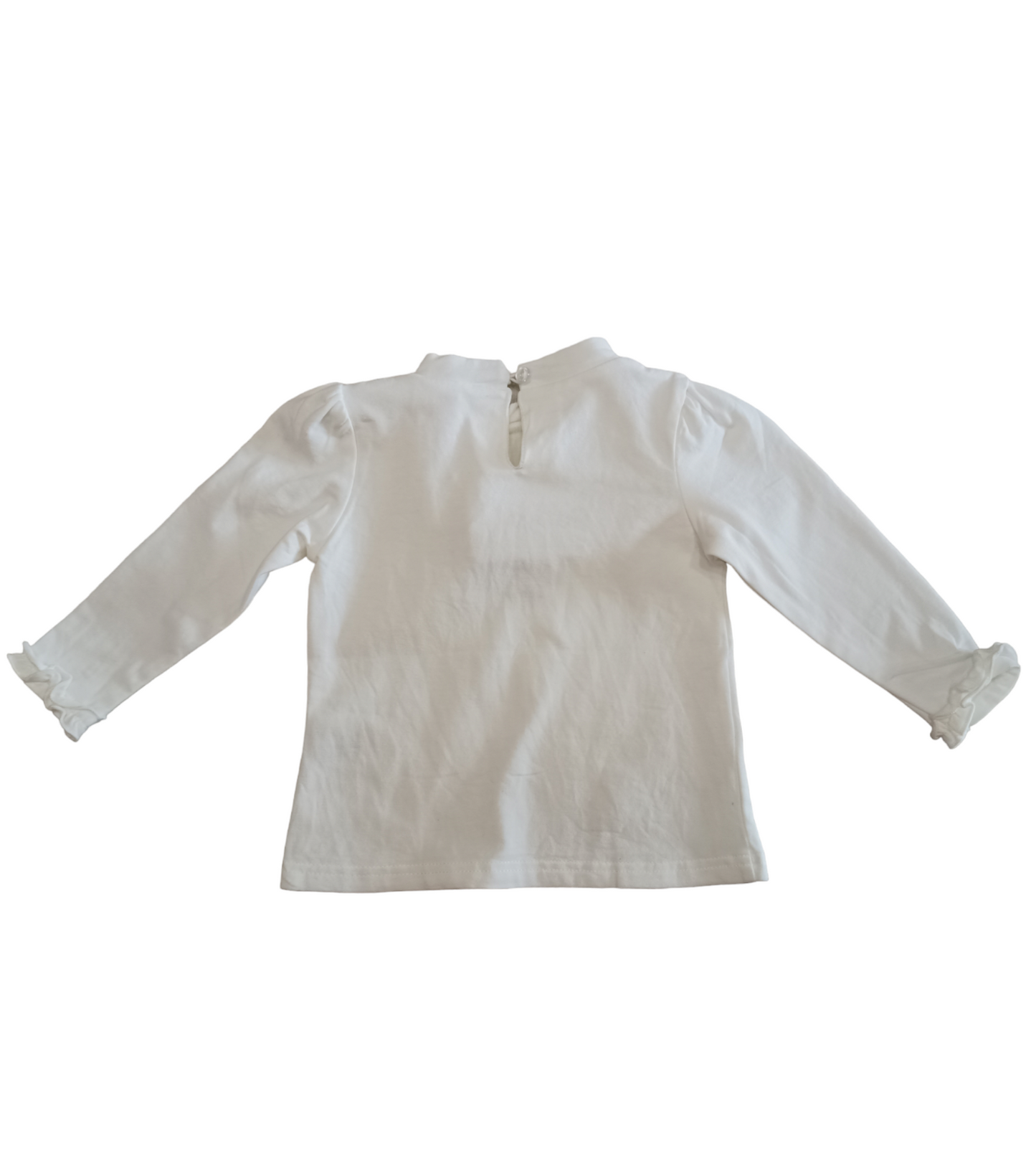 T-Shirt Bianca Felpata in Cotone con Farfalla Blu in Rilievo Collo a Lupetto Ativo Kids Bambina 12-36 Mesi
