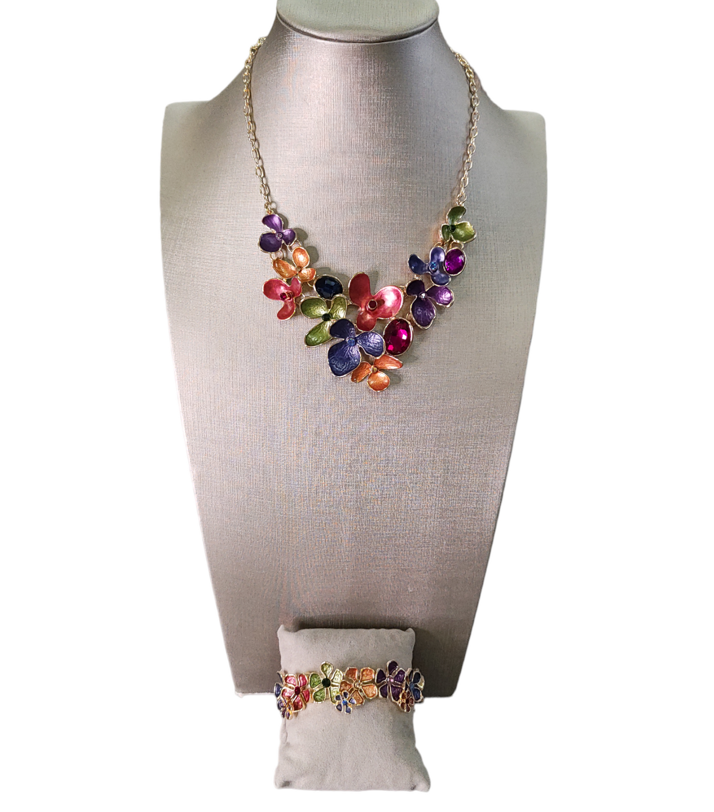 Bracciale Donna Elasticizzato con Fiori Multi Colore Smaltati