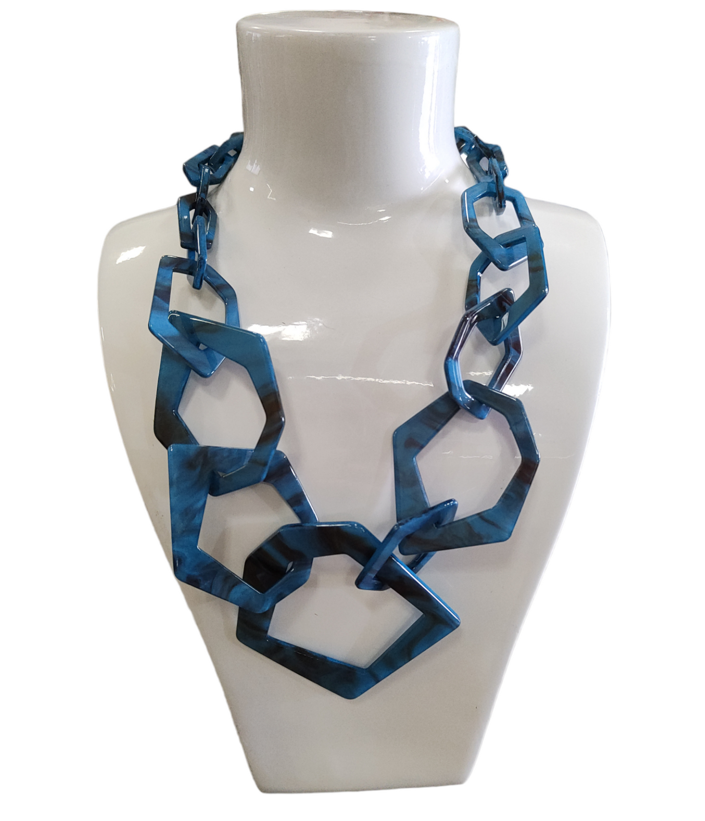 Collana Donna in Resina Blu con Cerchi Irregolari e Venature Cammello Cm. 60