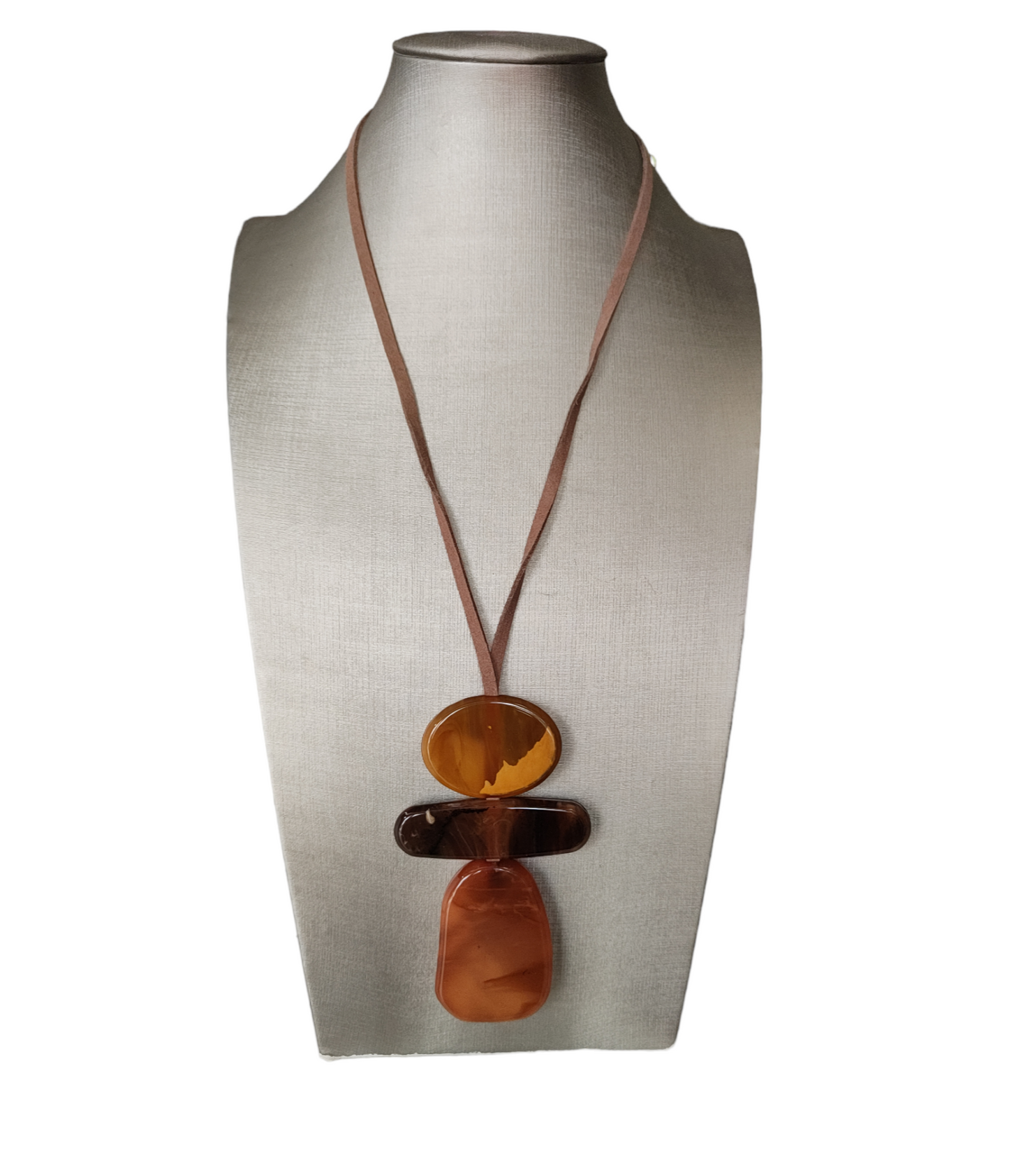 Collana Donna Anallergica con Cordino Scamosciato ed Inserti in Resina Color Ambra Cm. 100
