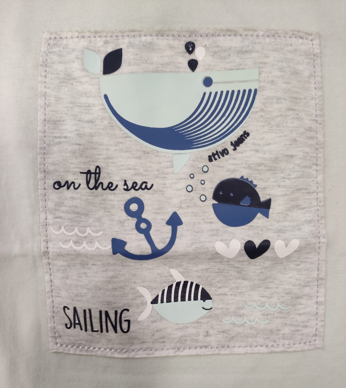 T-Shirt a Manica Corta in Jersey di Cotone con Stampa Riquadro Ricamato Bambino 6-36 Mesi