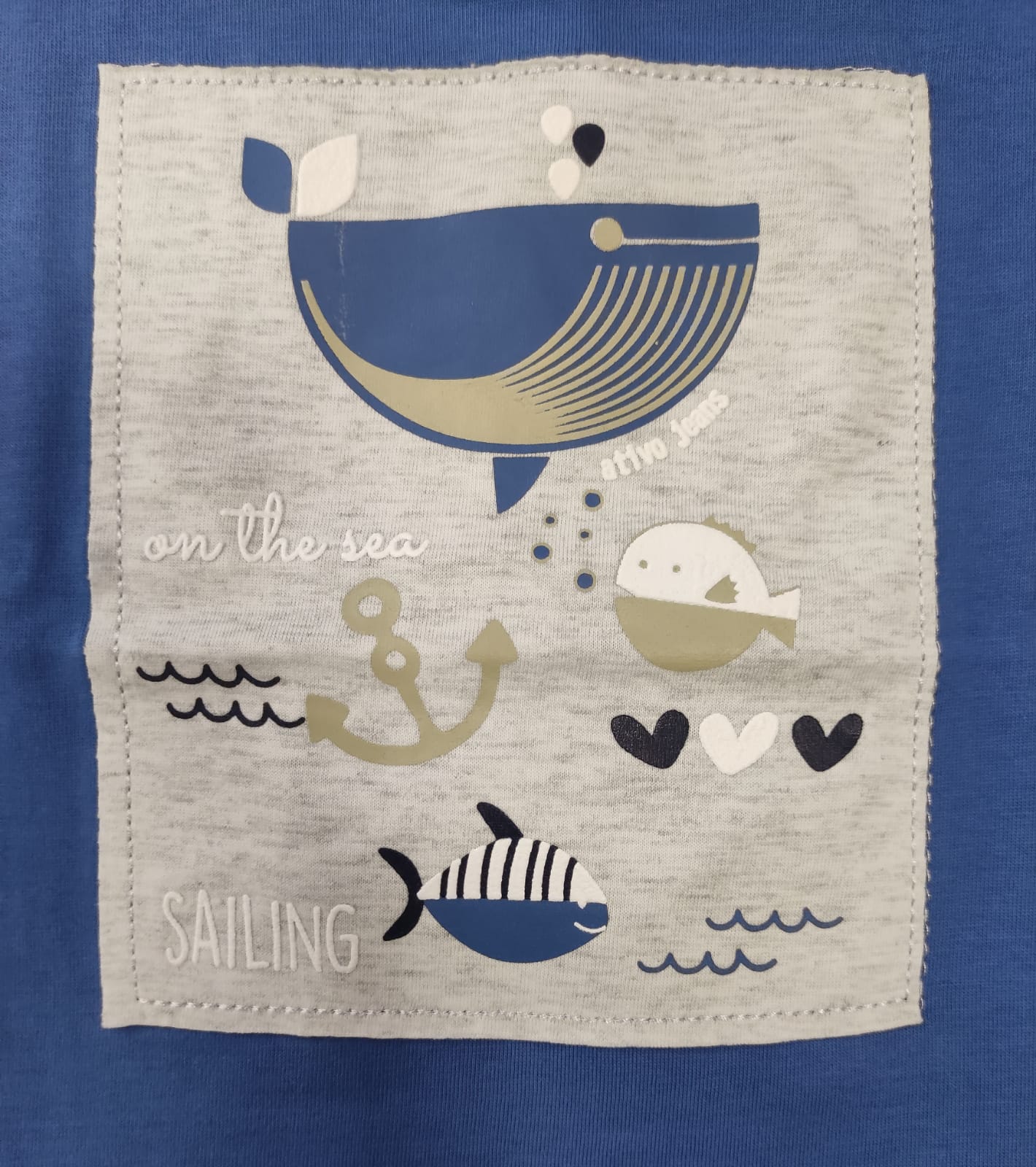T-Shirt a Manica Corta in Jersey di Cotone con Stampa Riquadro Ricamato Bambino 6-36 Mesi