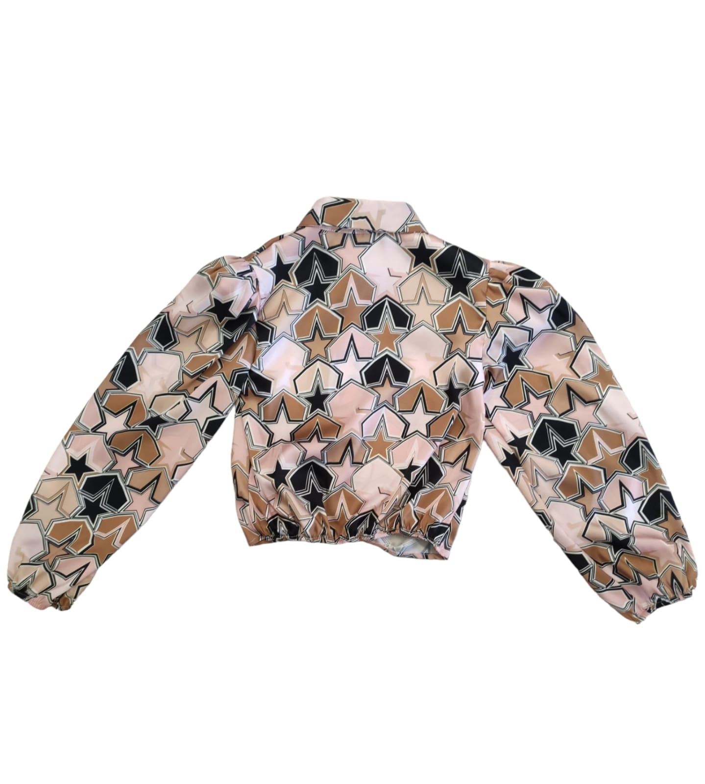 Camicia Cropped Fantasia Stelle Rosa Cammello e Nero Naida Ragazza Taglie 34-44