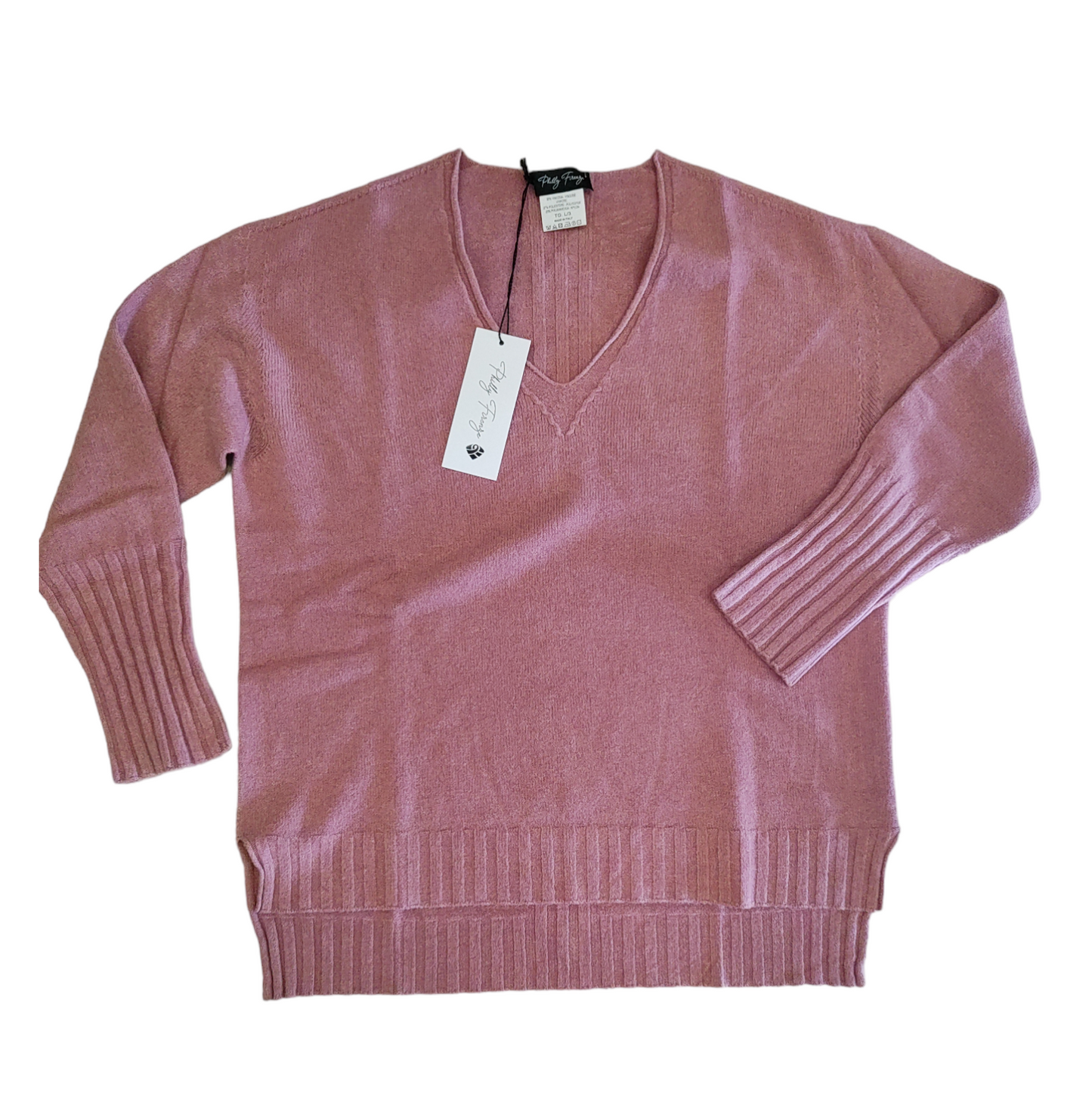 Maglioncino Donna Rosa Antico Maglia in misto Viscosa con Scollatura a V Polsino Alto e Spacchetti Laterali