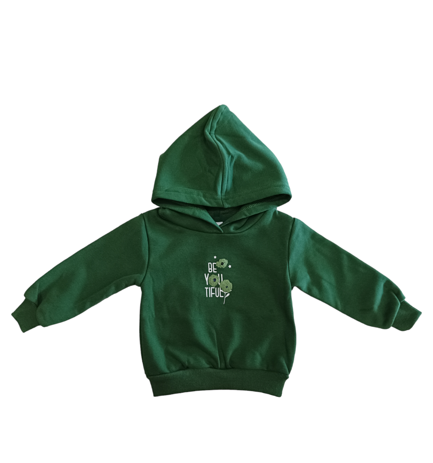 Felpa Colore Verde Bosco in Caldo Cotone con Cappuccio Ricamata Ativo Kids Bambina 12-36 Mesi