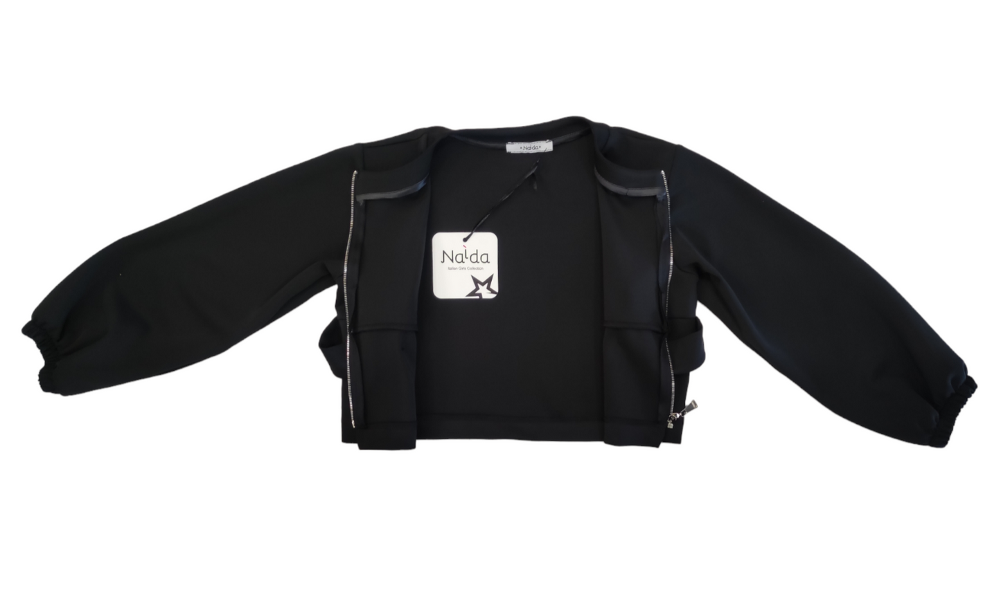 Giacchino Nero Cropped in Jersey Scuba con Zip Naida Ragazza Taglie 34-44
