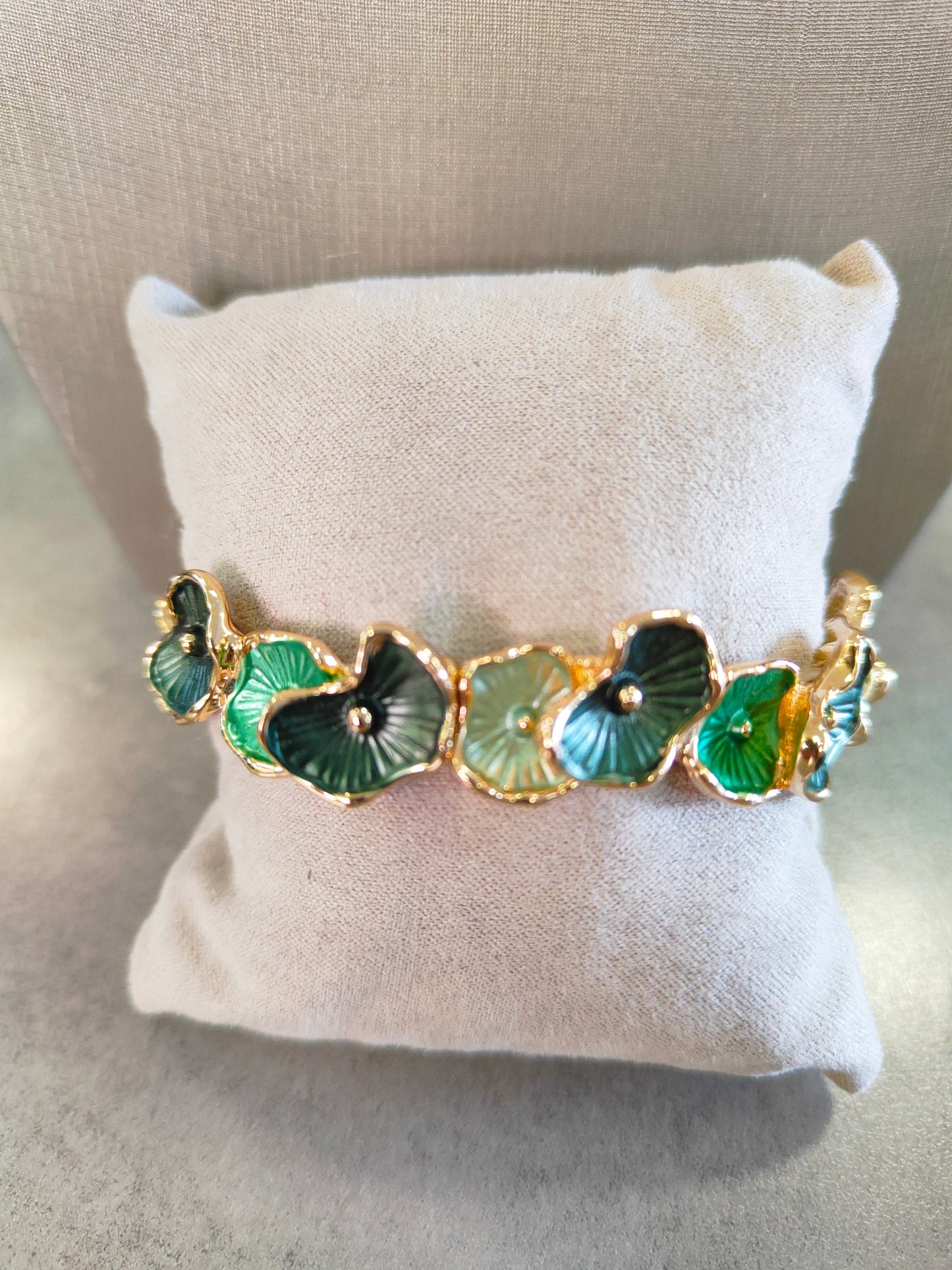 Bracciale Donna Smaltato con Fiori Verdi ed Elastico